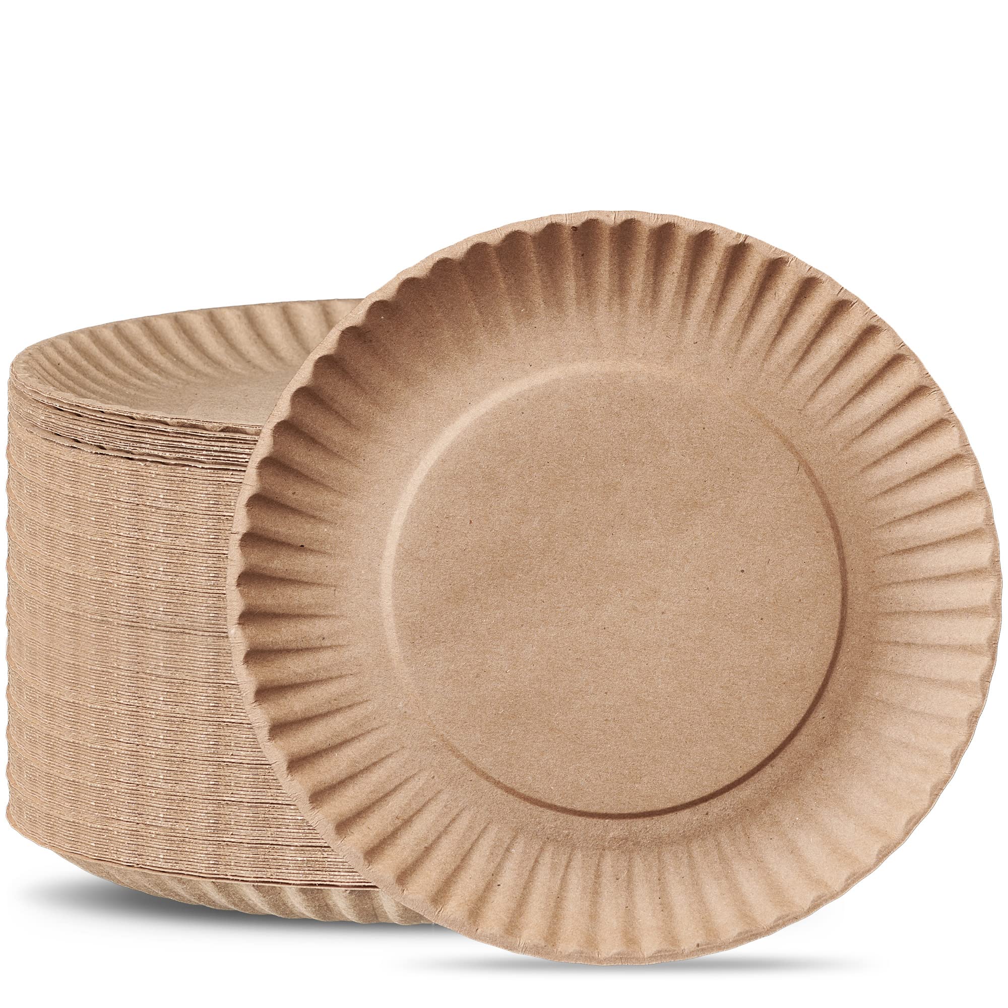 Photo 1 of *** Bundle *** GUSTO [9 Inch - 300 Count] Disposable Kraft Uncoated Paper Plates, Large - Unbleached (Formerly Comfy Package) ( 2 pack ) 