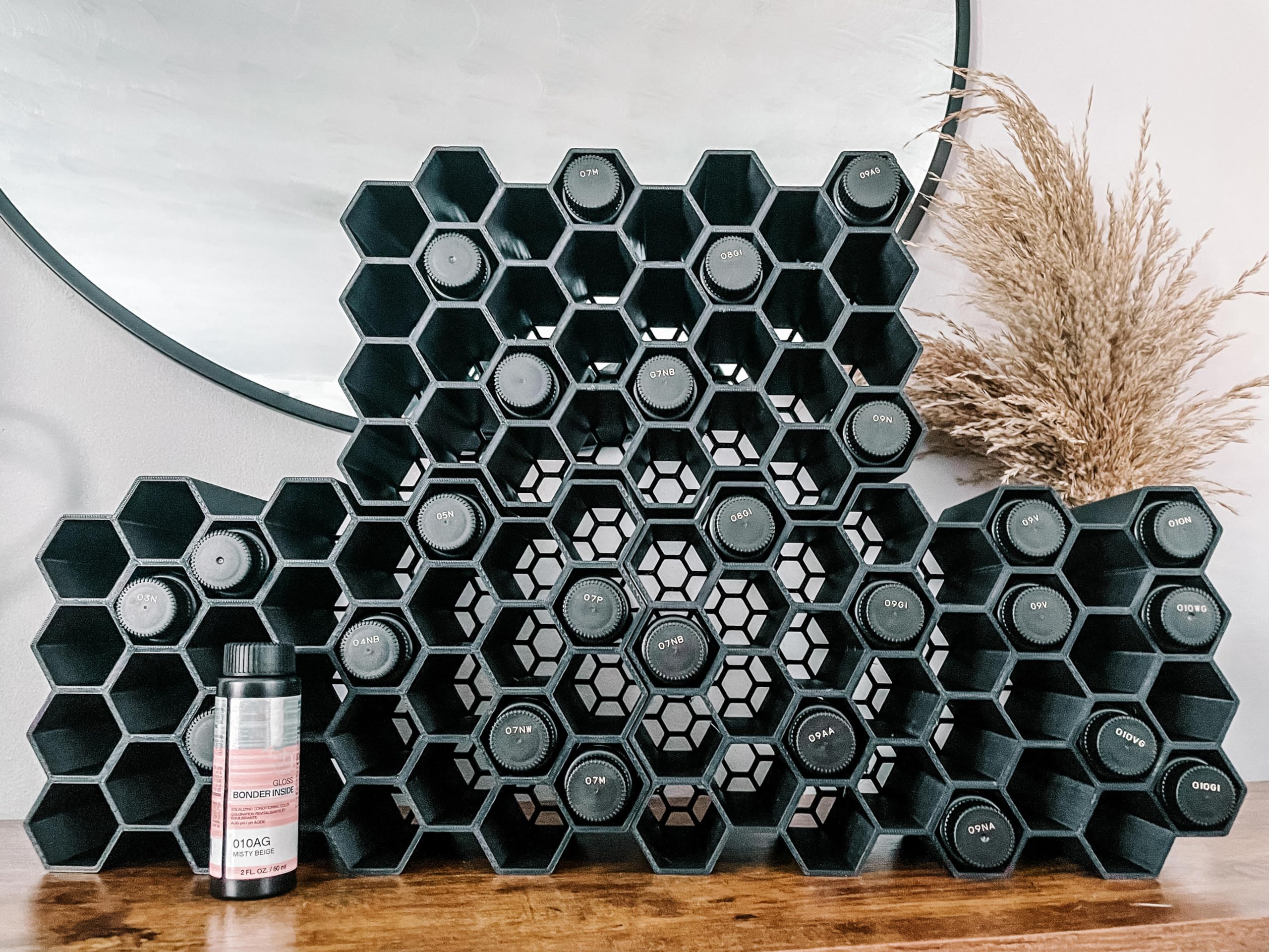 Generic Hair Dye Hexagon Holder - 34mm Diameter Bottles - Hair Stylist Dye Holder Rack | Holds 42 Bottles Per Section