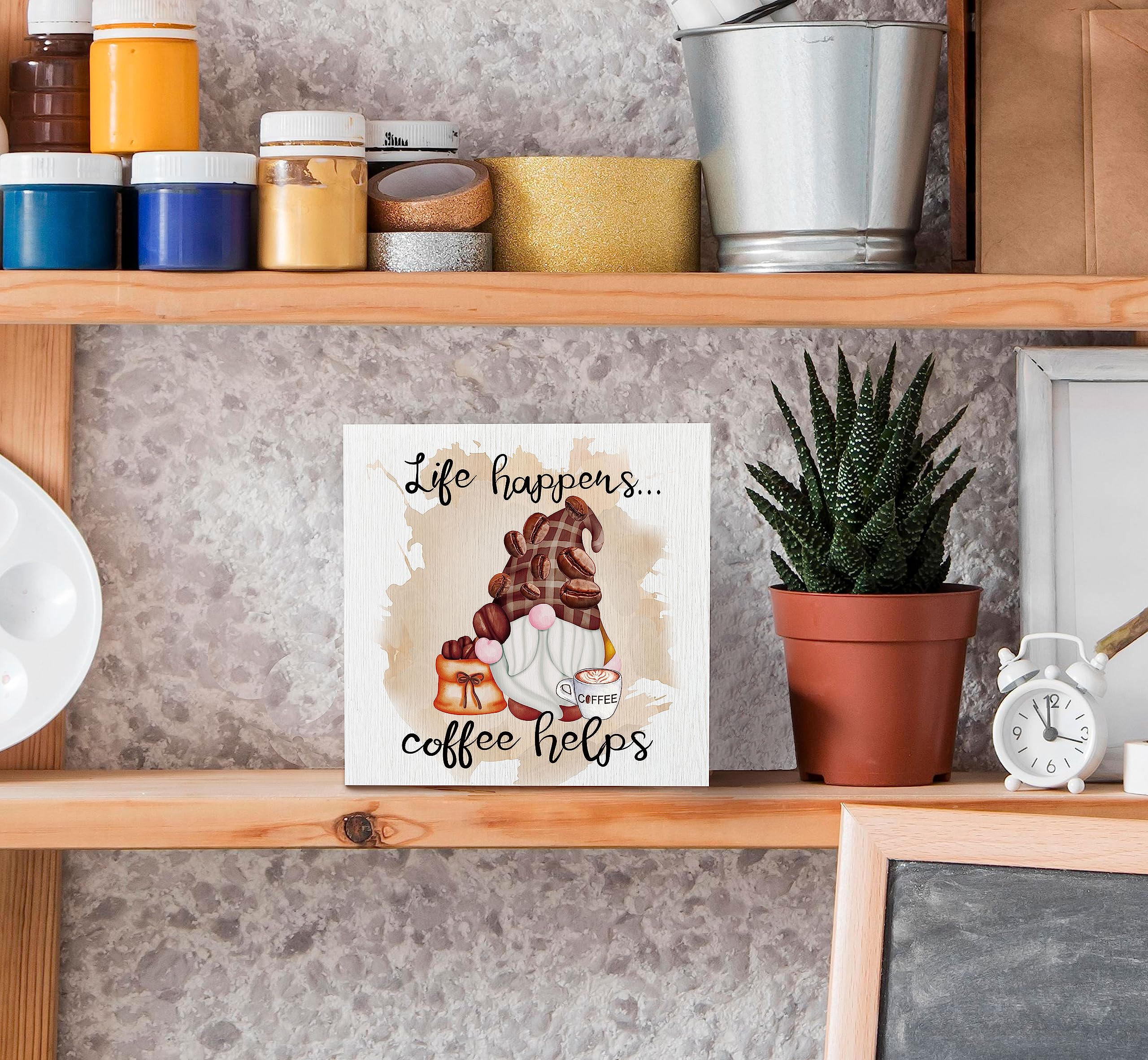 Insegna Decorativa In Legno Happy – Targhetta 12,7x12,7 Cm – Arredamento Rustico Per Casa - 2
