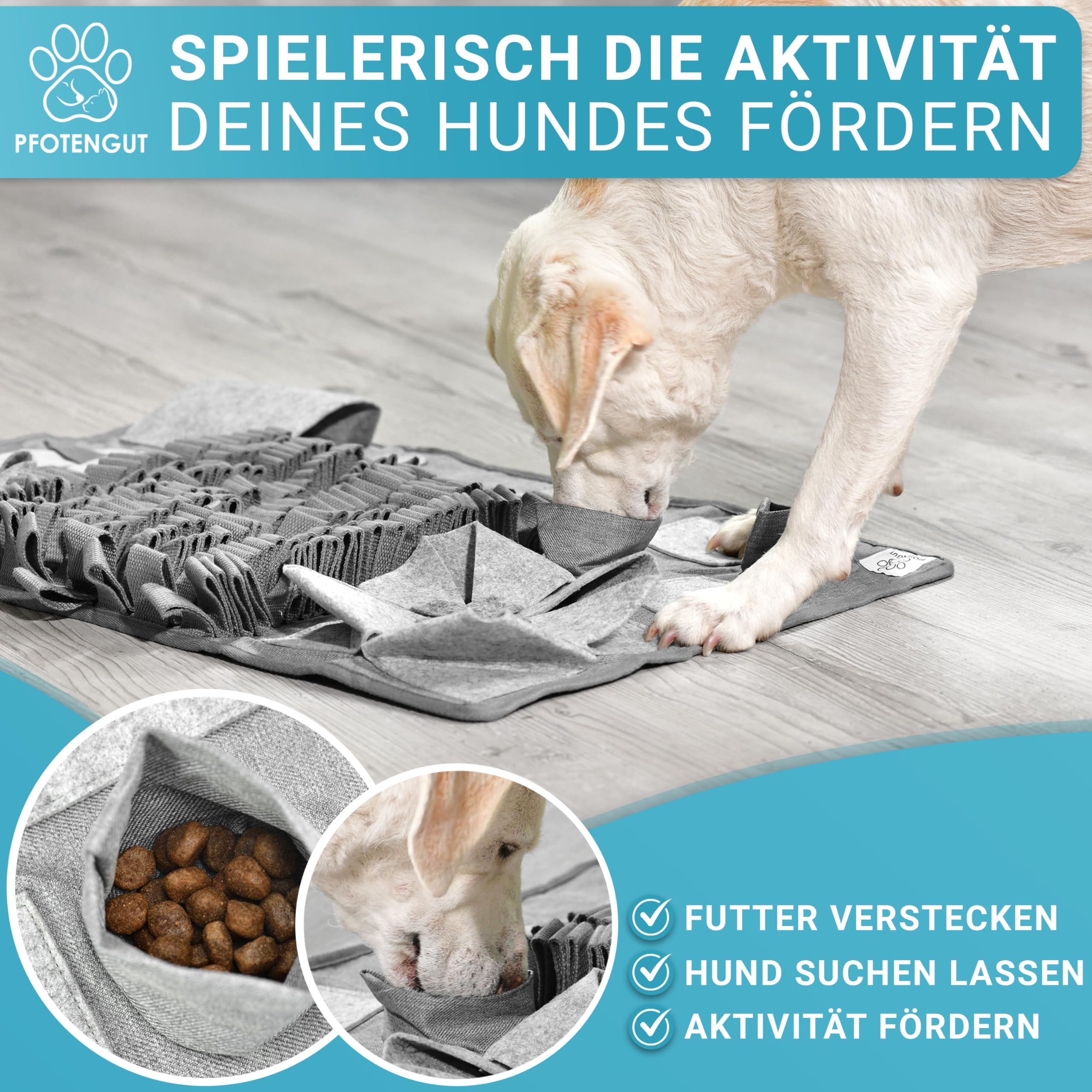 Schnüffelteppich für Hunde - Hochwertiger Schnüffelteppich inkl. 11 Trainingselemente und 3 Schwierigkeitsstufen - Schnüffelteppich Hund - Hunde Schnüffelteppich