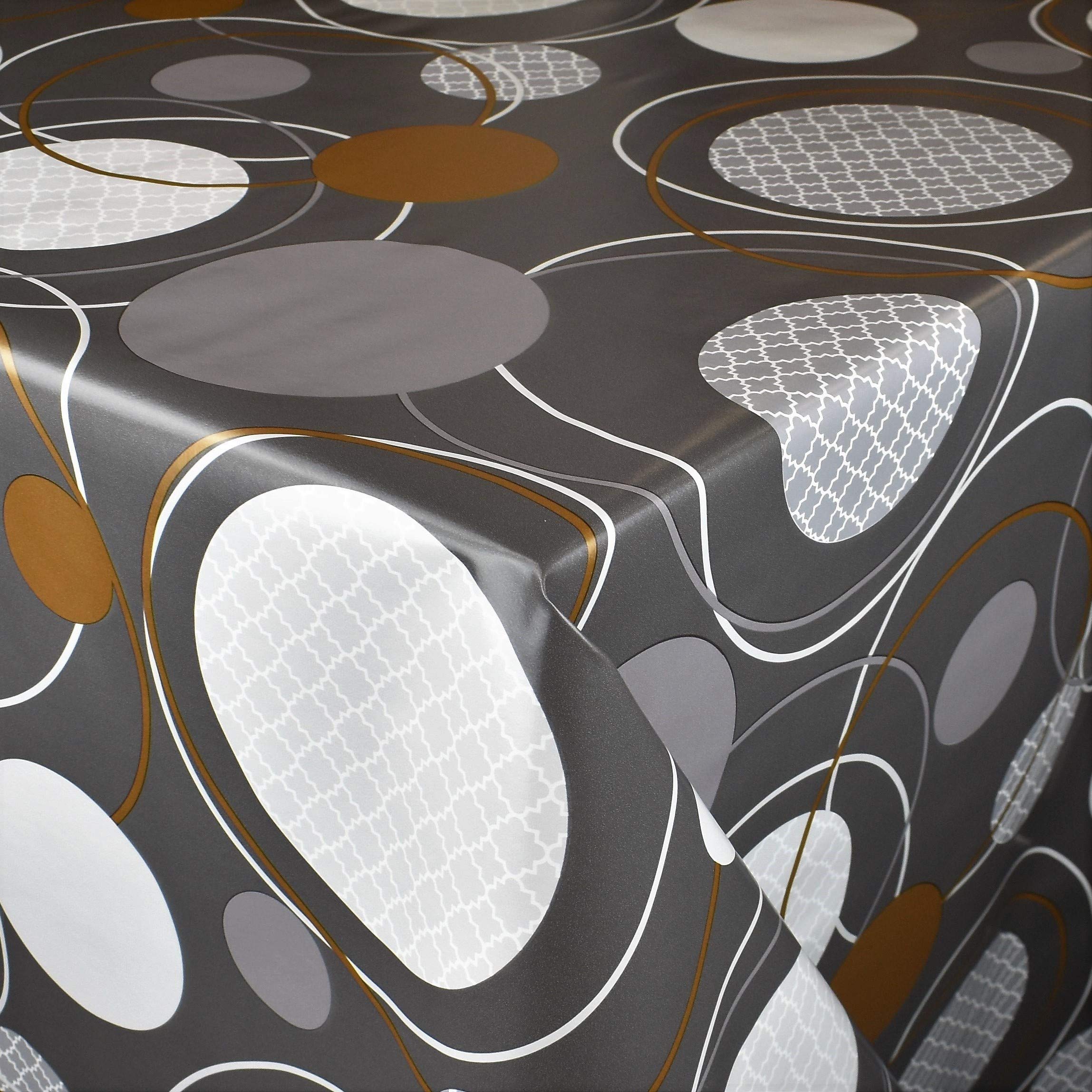 KEVKUS Nappe En Toile Cirée Au Mètre 01280 - Motif Noël - Étoiles Dorées Sur Fond Rouge - Au Choix En Carré, Rond, Ovale (bordure Crochetée) - 120 X 160 Cm - Ovale