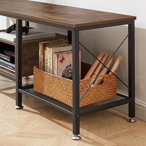 Miniatura 7 de VECELO Soporte de TV industrial para gabinete de televisión de 65 pulgadas, consola de 3 niveles con estantes de almacenamiento abiertos, marco de