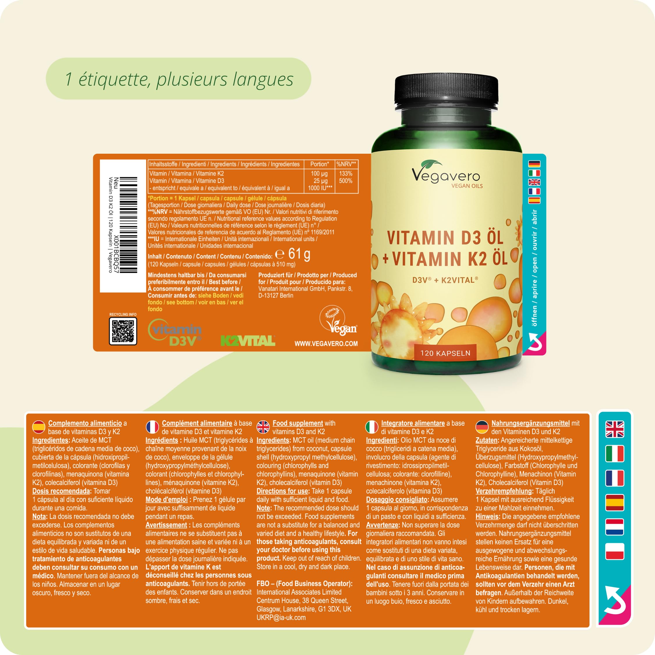 Vitamine D3 K2 Vegan | Haute Biodisponibilité | Immunité + Os + Anti Inflammatoire | Sans Additifs & Testé en Laboratoire | Vit D3 1000 IU | 120 Gélules (4 Mois) | Vegavero®