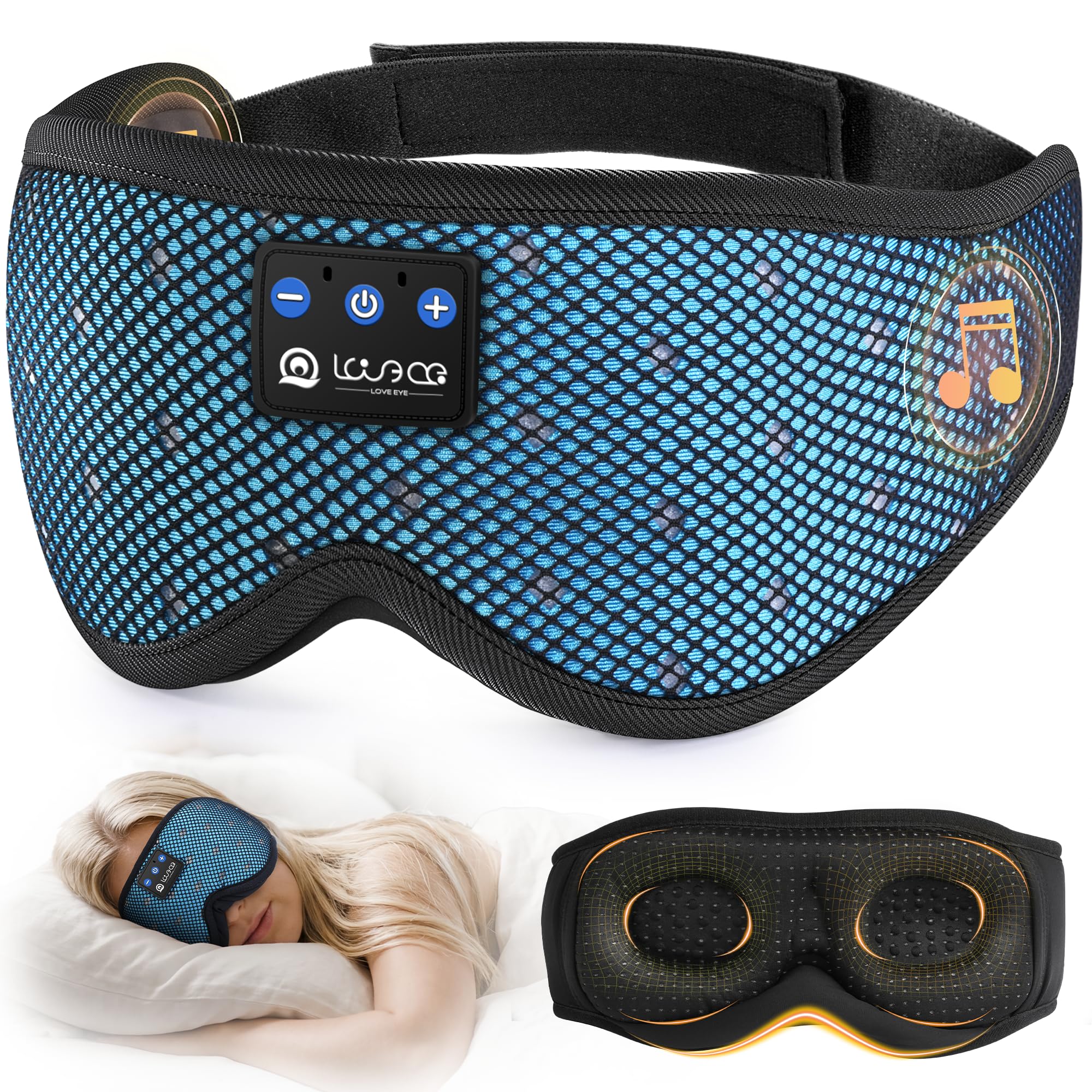 LOVE EYE Schlaf-Kopfhörer, Kopfband-Kopfhörer zum Schlafen und Sport mit dünnen Bluetooth-Lautsprechern, kabellose Musik-Kopfhörer, Tech-Geschenke für Männer, Frauen, Teenager, Yoga