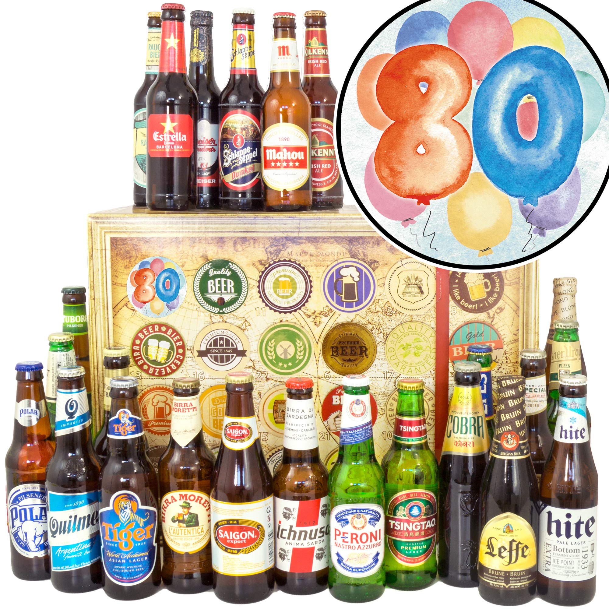 80. Geburtstagsgeschenk + mit Bieren der Welt 24x + 80 er Geburtstag Geschenke + Biere der Welt Adventskalender 2024 2025
