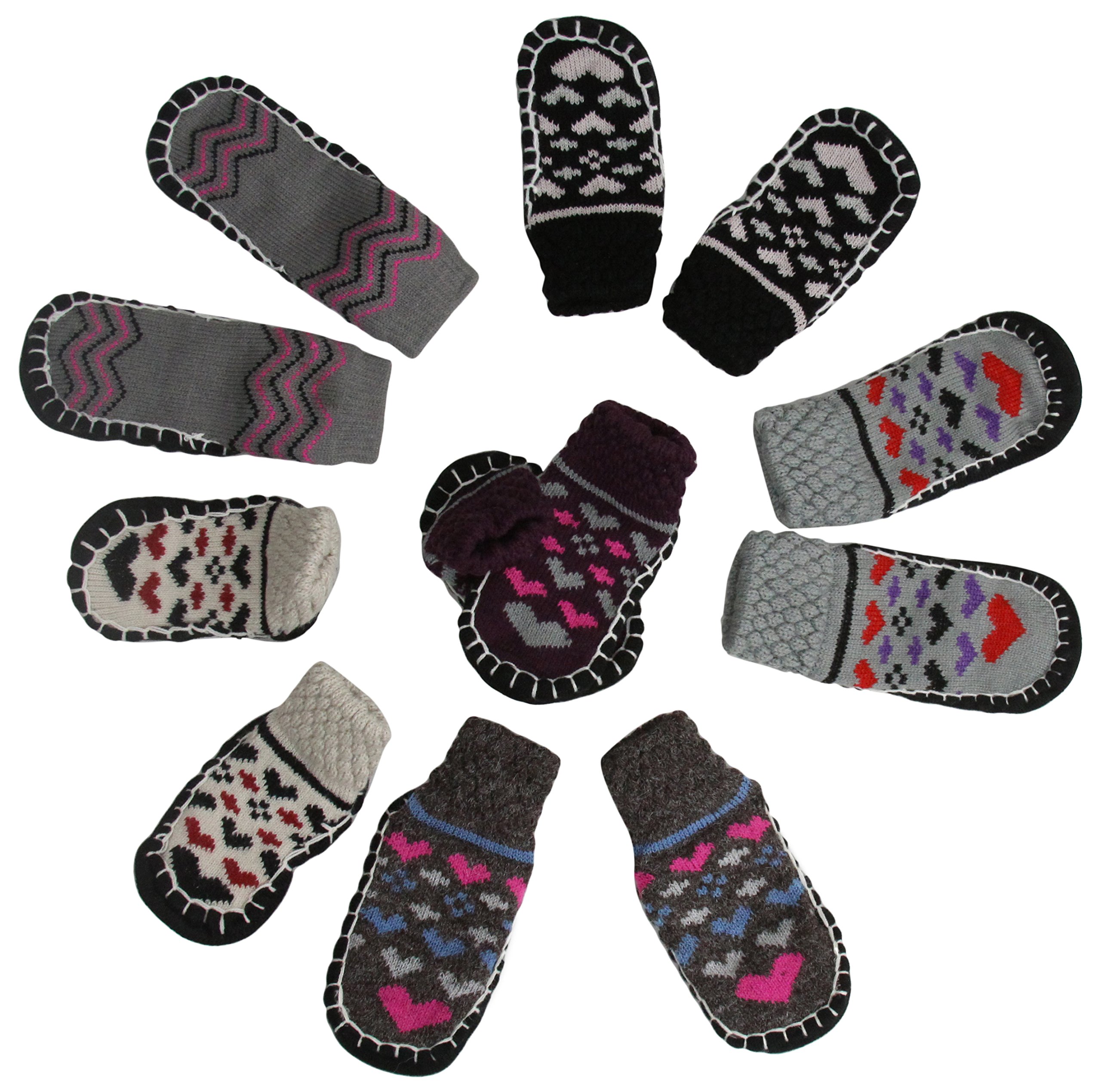 ToBeInStyle Baby Girls' Pack of 6 Zigzag Sock Shoes with Grip - Hearts - Medium