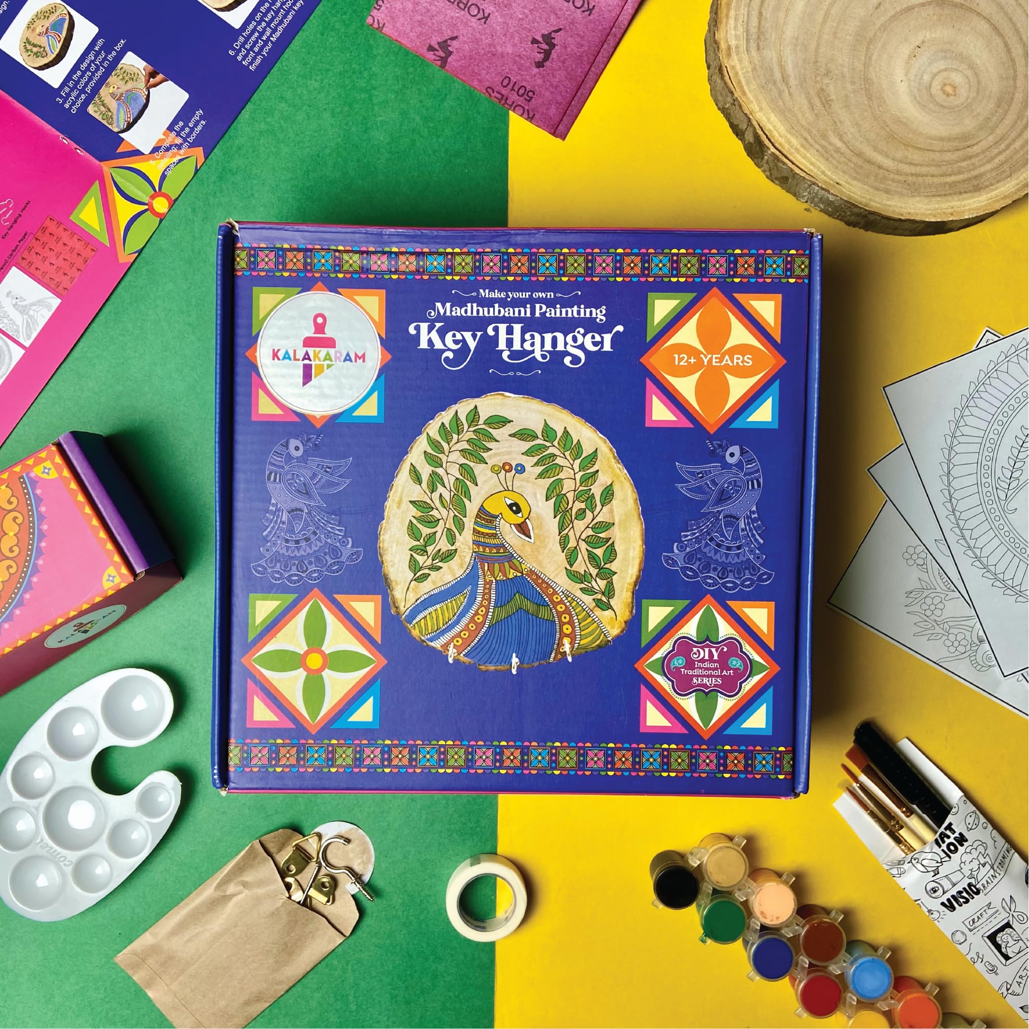 Kalakaram DIY Madhubani Key Hanger Painting Kit | Indian Ethnic Art Form | Educational & Creative DIY Kit For Kids,Multicolor - Image 6 thumbnail
