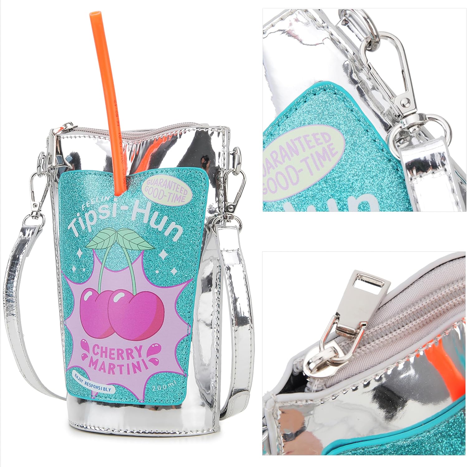 Novelty Cherry Fruit Juice Pouch Novelty Purses and Handbags Mini Crossbody Bag with Adjustable Strap - Image 7
