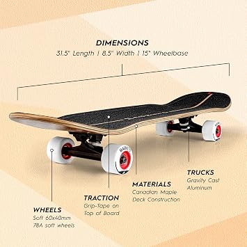 Magneto SUV Skateboards | Fully Assembled Complete 31 x 8.5 Standard Size | 7 Layer Canadian Maple Deck | Designed for All Types of Riding Kids Adults Teens Men Women Boys Girls | Free Skate Tool