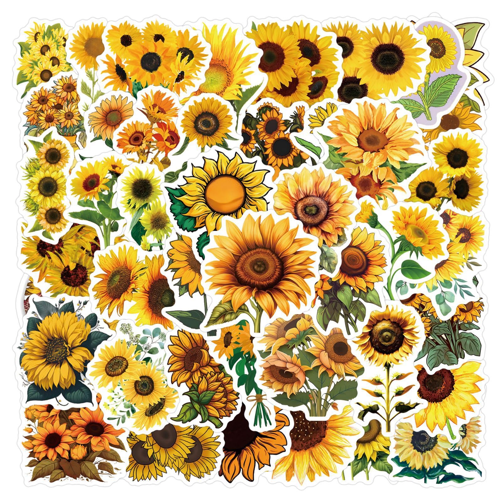 55 Pcs Sunflower Stickers for Children Teens Girls Boys,Flower Stickers for Bicycle,Skateboard,Laptop Water Bottles,Computer,Waterproof Vinyl for Wall,Graffiti Stickers