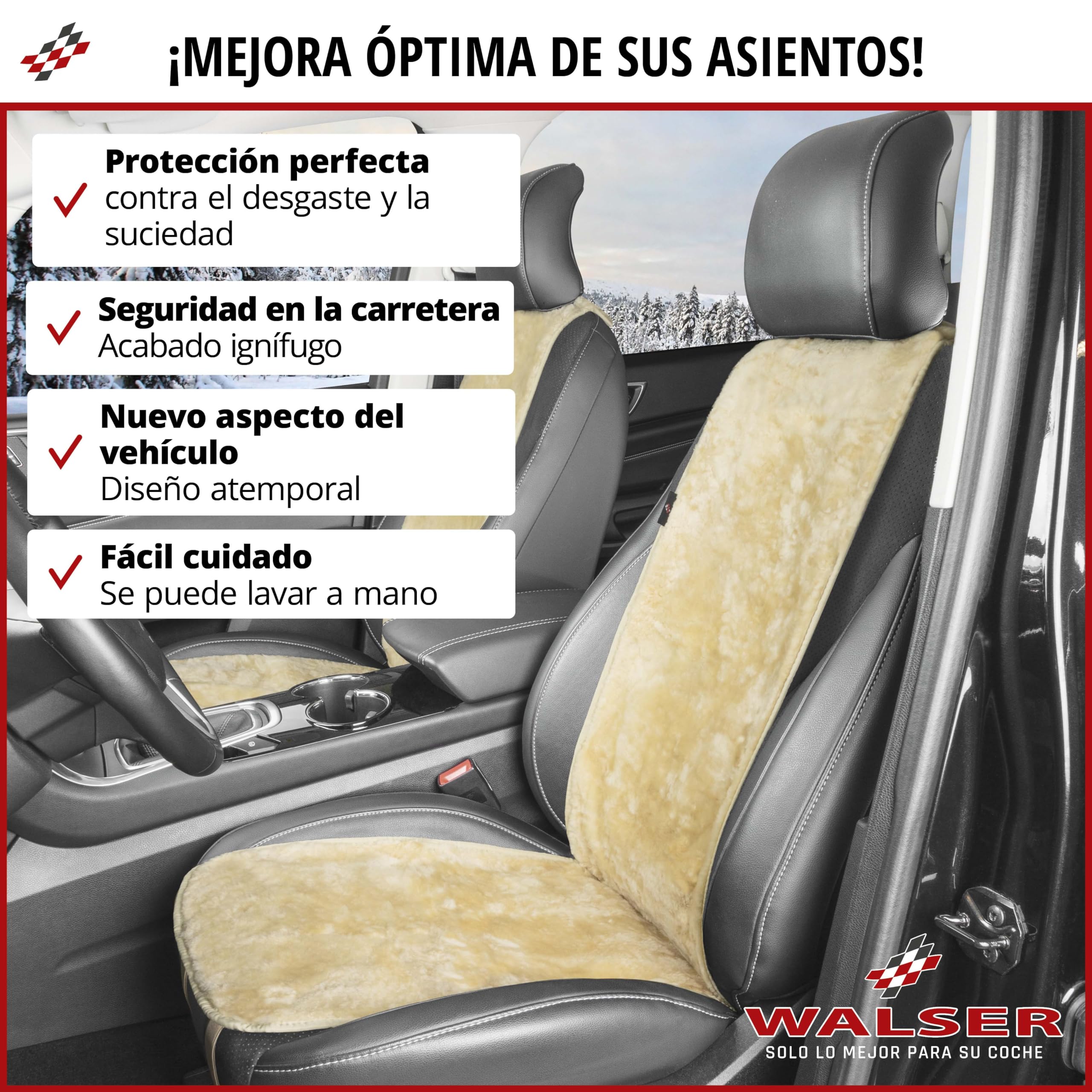 Walser Funda de Asiento de Piel de Cordero Cosmo, Funda de Asiento de Coche 100% Piel de Cordero, Funda de Asiento de Piel de Cordero, Protector de Asiento de Piel de Cordero Antracita