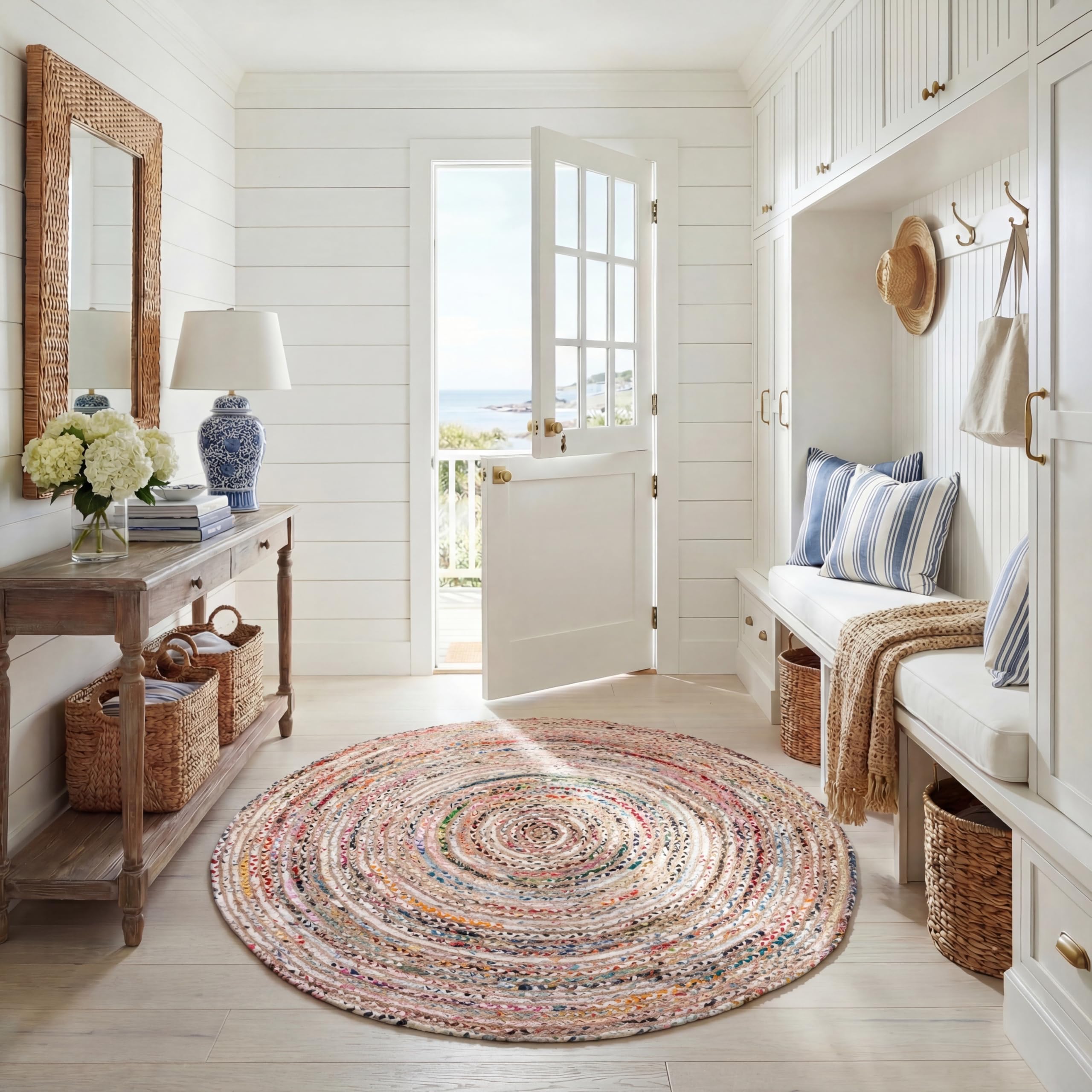 SAFAVIEH Boho Teppich für Wohnzimmer, Esszimmer, Schlafzimmer - Cape Cod Collection, Kurzer Flor, Multi, 160 x 160 cm