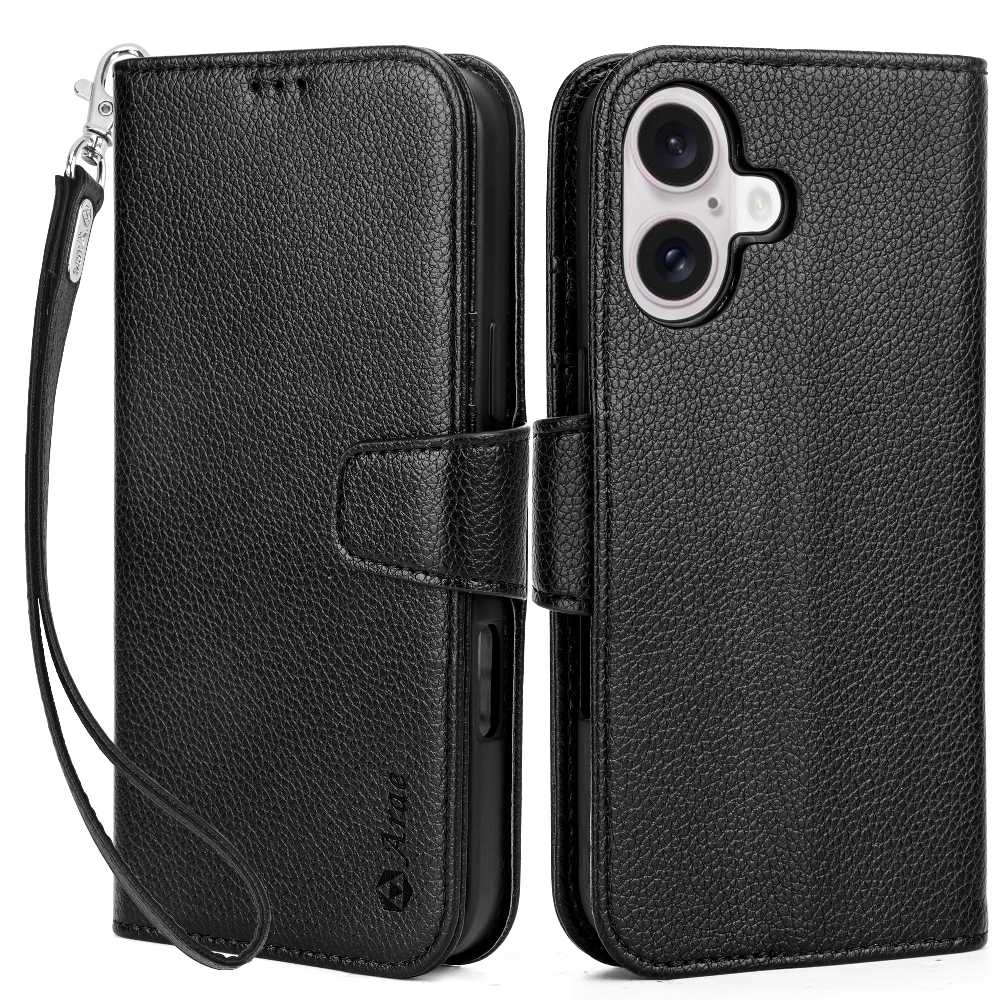 Arae Compatible with iPhone 16 Plus Case Wallet with Card Holder, Wristlet Strap Wallet Flip Cover for iPhone 16 Plus 6.7 inch Men/Women, RFID