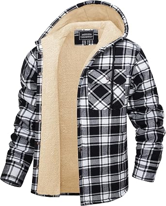 CRYSULLY Mens Flannel Hoddies Jacket Thick Cotton Sherpa Winter Coat