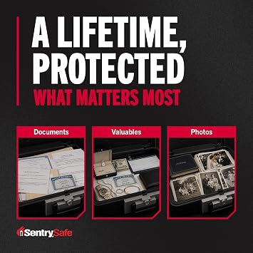 SentrySafe Fireproof Safe Box with Key Lock, Chest Safe with Carrying Handle to Secure Valuables and Jewelry, 0.25 Cubic Feet, 6.3 x 15.3 x 12.1 Inches, 1160