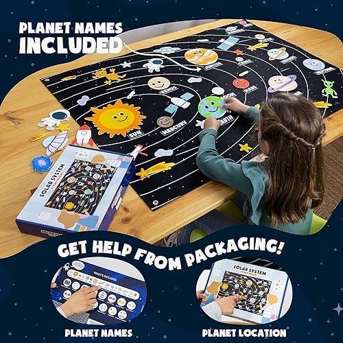 Miniatura 4 de Sistema solar para niños juguetes con 61 figuras de fieltro - BONNYCO  Juguetes Montessori espaciales para niñas y niños, regalos de cumpleaños de