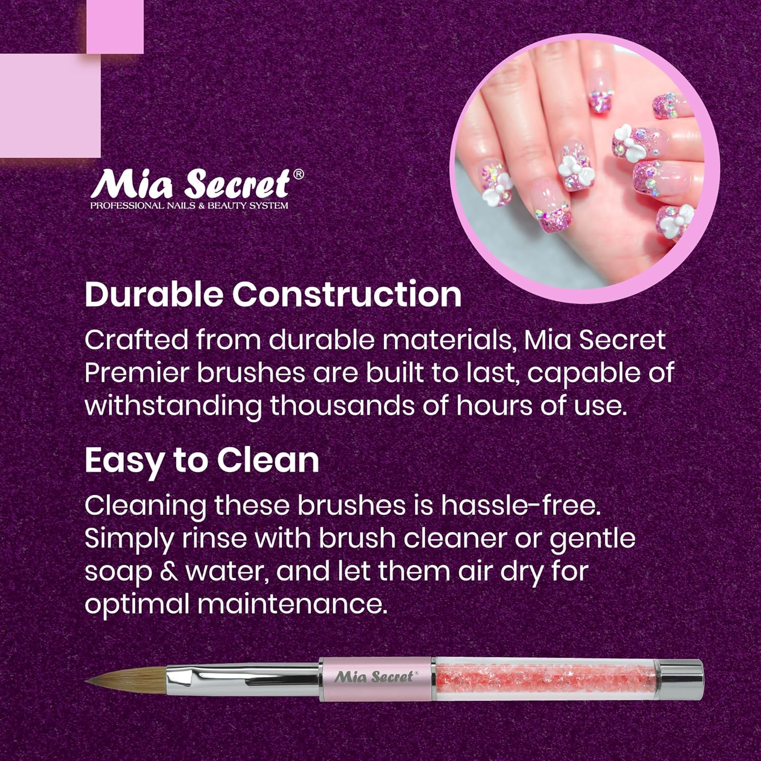 Mia Secret PREMIER NAIL BRUSHES 100% Kolinsky Hair MADE IN USA Prenium Nail Art Brushes (Pink, 8 OR)