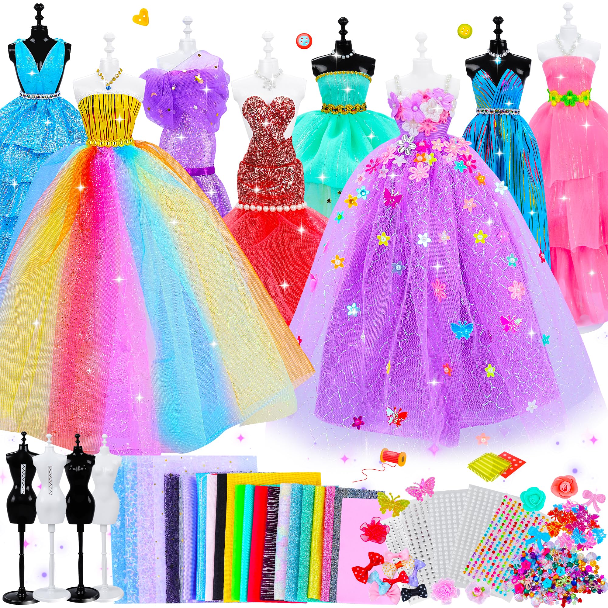 1000+ Fashion Designer Kit for Girls, Sewing Kit with 4 Mannequins, DIY Art & Craft Activity for Kids, Girl Toys for Age 3 4 5 6 7 8 9 10 11 12+ Year Old Gifts