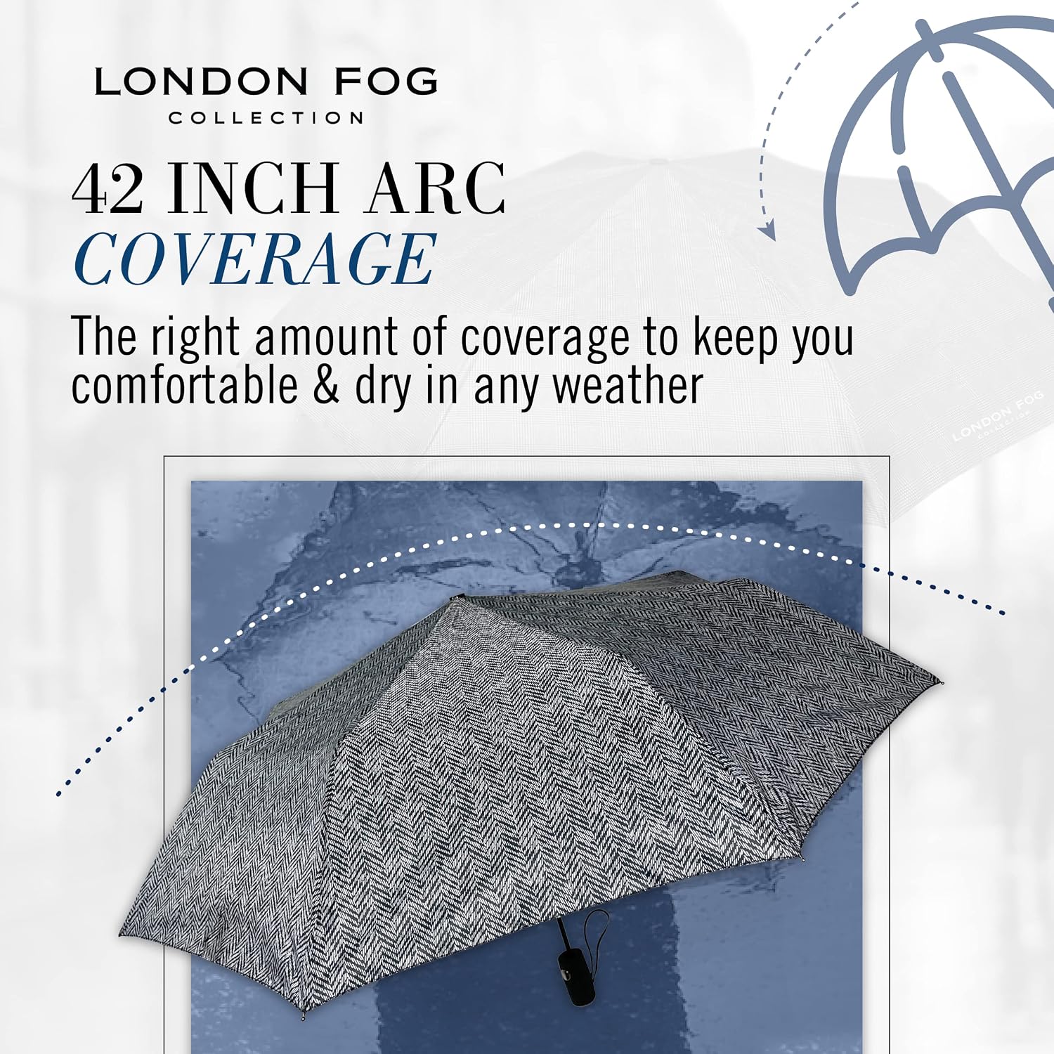 LONDON FOG Mini Rain Umbrella, Automatic Folding Umbrella, Windproof, Lightweight and Packable for Travel, Full 42 Inch Arc