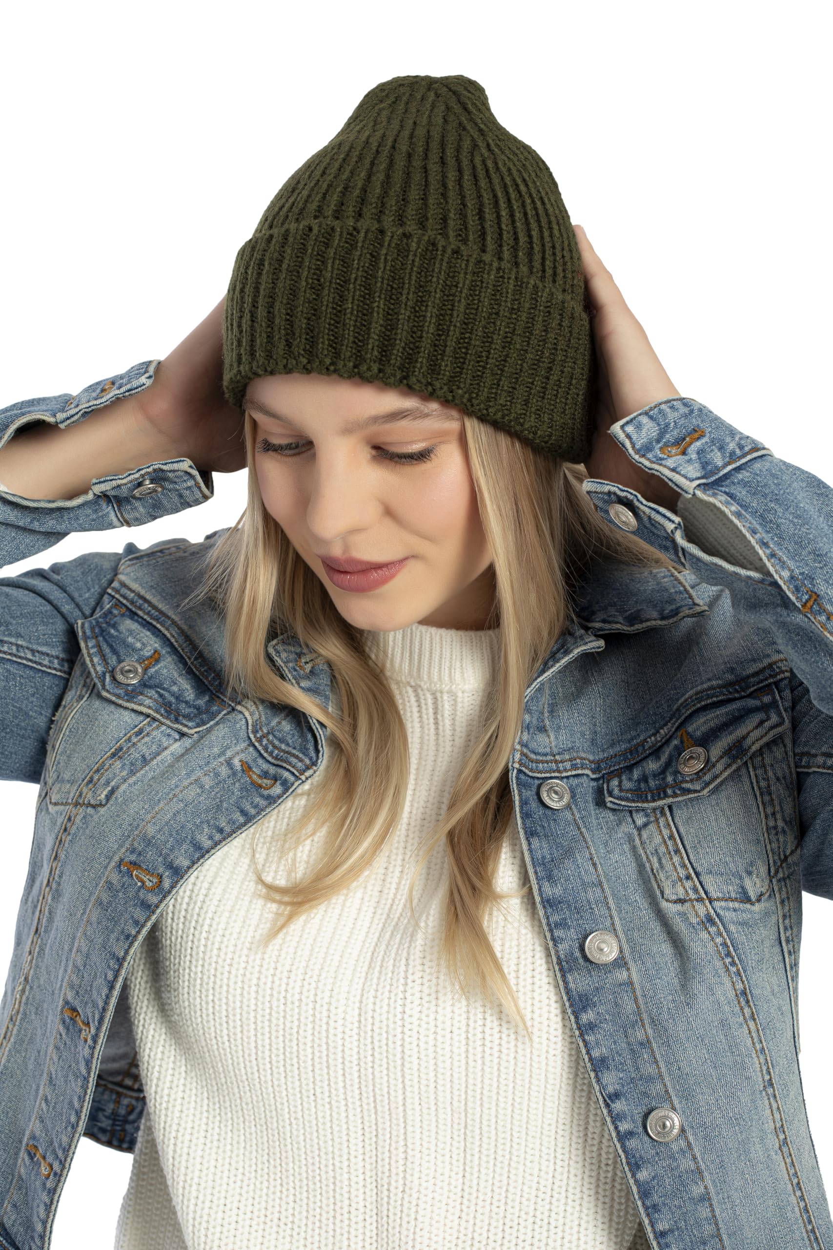 HATSQUARE Seamless Winter Cap, Acrylic Unisex Cuffed Knit Beanie - Super Soft - Dark Green