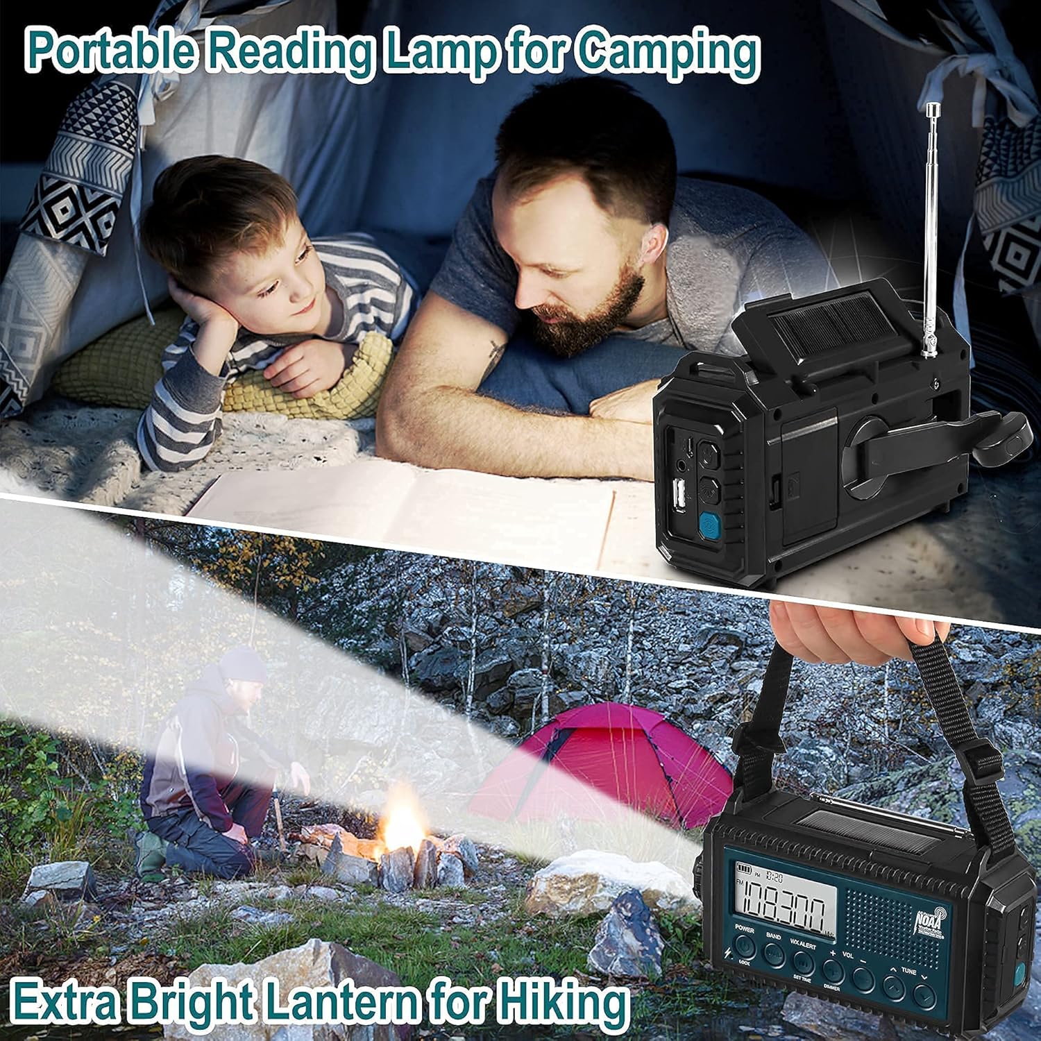 Mesqool NOAA Weather Alert Radio & Camping Lantern, AM/FM/Shortwave Radio, Solar/Hand Crank/Battery Powered, Flashlight&Reading Lamp, USB Charger, Power Bank : Electronics