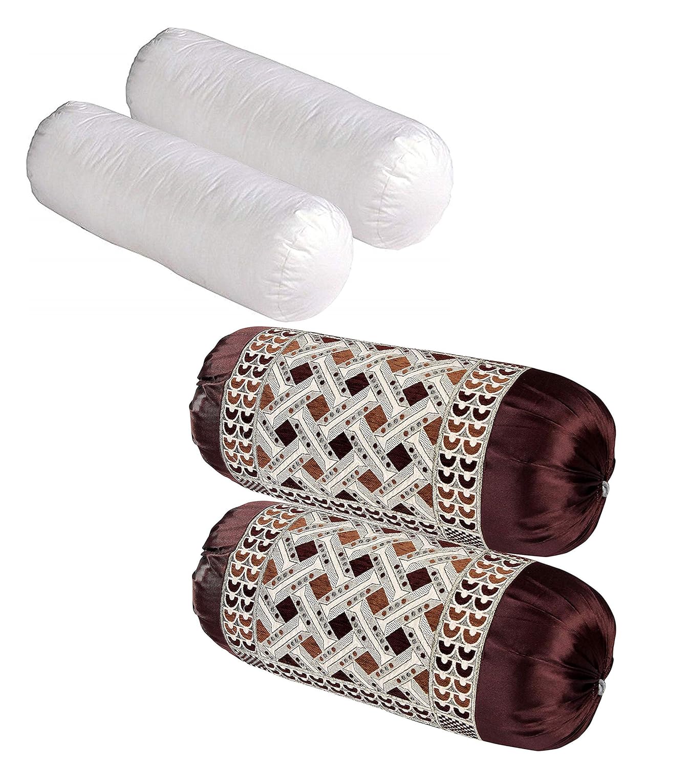 ROYAL TREND Chenille Velvet Luxury 2 Bolsters with 2 Bolster Covers (30