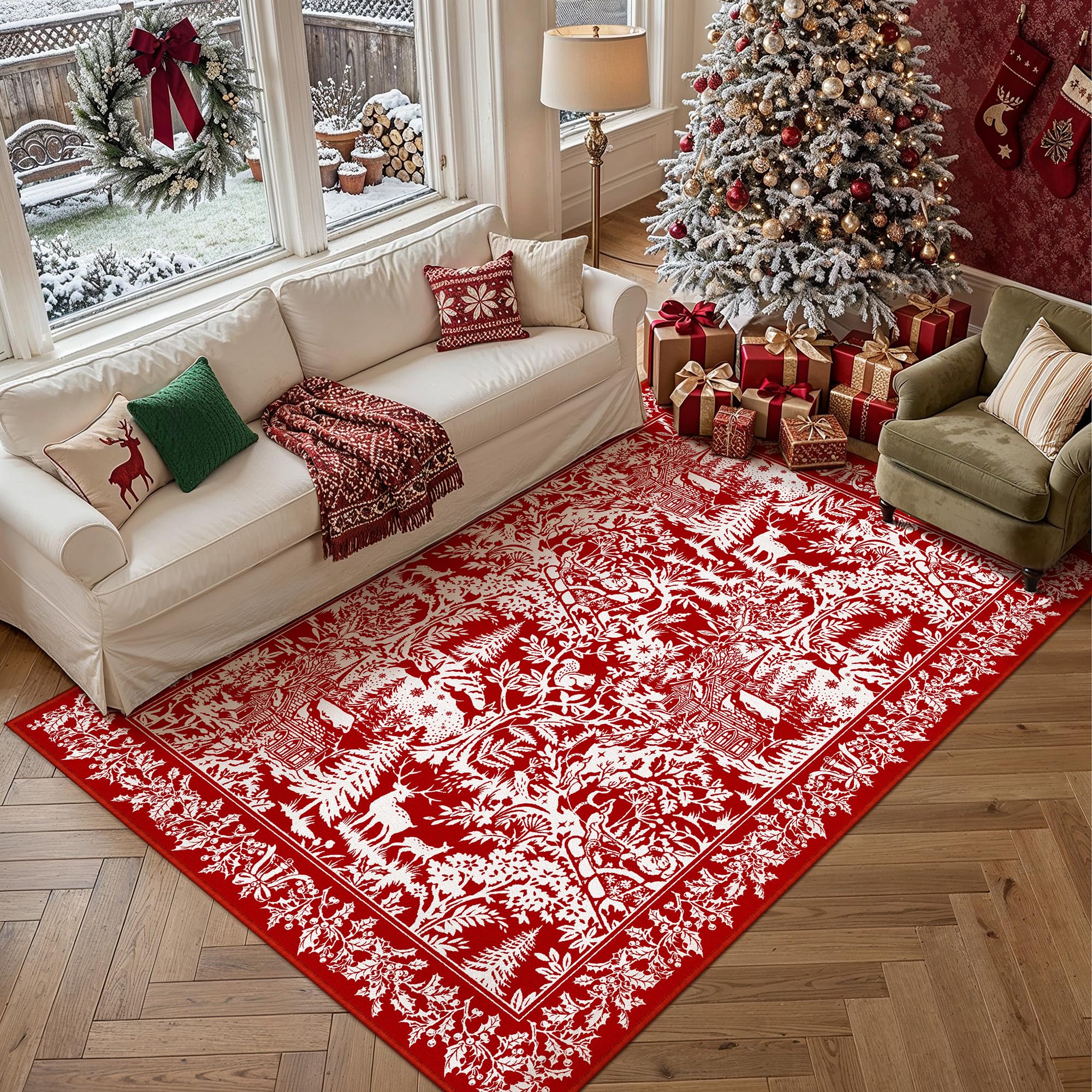 Christmas Area Rug - Red & Festive -16