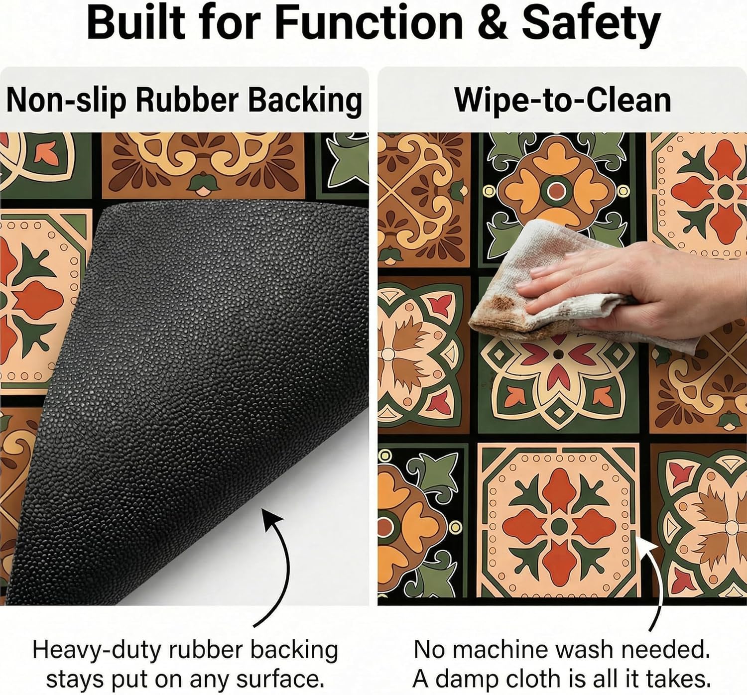 Boho Dish Drying Mat for Kitchen Counter - Super Absorbent Faux Leather Kitchen Mat, Quick Dry & Non-Slip Countertop Protector, Aesthetic Bohemian Decor for Coffee Bar (17"x31.5", Boho)