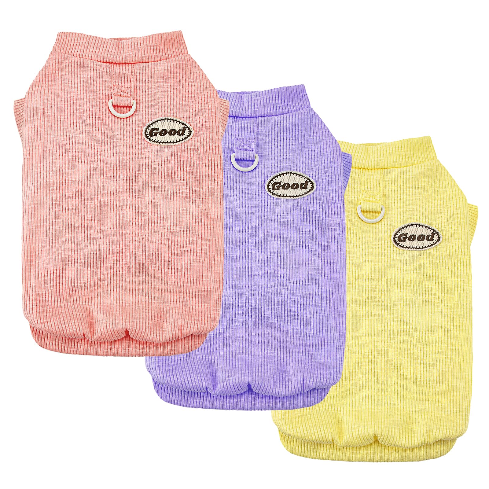 LyssKMK 3Packs Dog Cotton T-Shirt Dog Summer Short Sleeves Puppy Shirts Breathable Pet Vest Clothes with D-Ring for Small Medium Large Dogs Cats