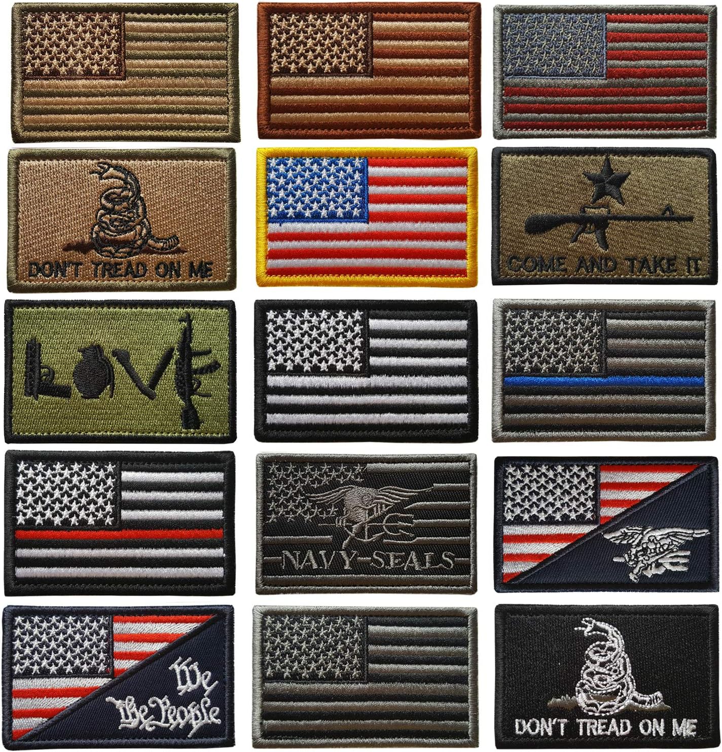 Lightbird 15 Pieces Tactical Patch with A Storage Bag, Easy to Store, Various Styles Military Morale Patches, US America Flag Patch, High Density Embroidered Decorative Patch