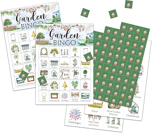 Chuxvon Tarjetas de bingo de jardín, juego temático de jardín para 24 jugadores, actividades de bingo para personas mayores, suministros de