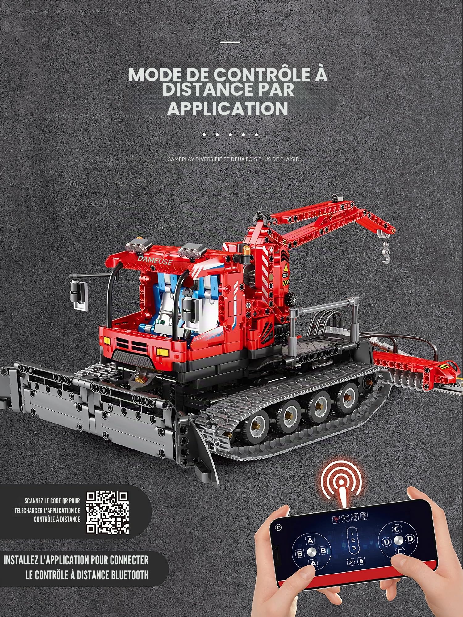 Reobrix 22019 Technique Chasse-Neige Briques de Serrage MOC Véhicule de déneigement Kit de modélisation avec 4 Moteurs, 1100 pièces Jeu de Construction Jouets Multifonctionnels