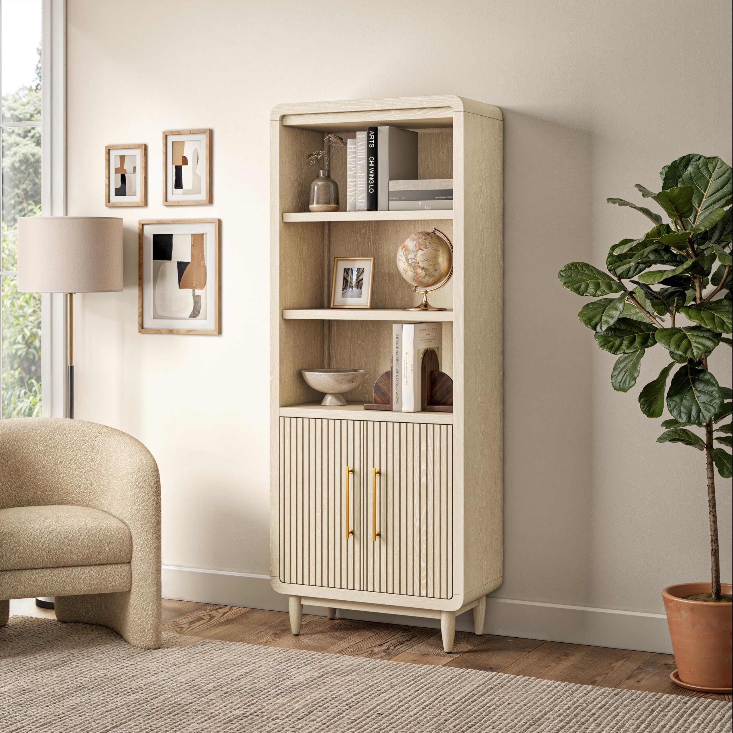 Modern Wood Bookcase with Doors by Martin Furniture – Wood, White, Model IMCN3076DW
