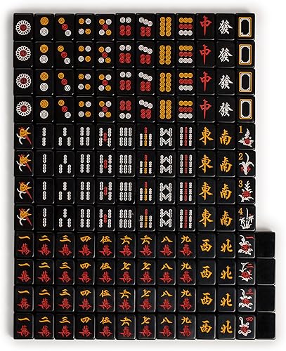 Miniatura 7 de Yellow Mountain Imports Juego chino Mahjong - Juego de chorro - con 148 azulejos negros y caja de madera hilador de madera dados y palos de apuestas