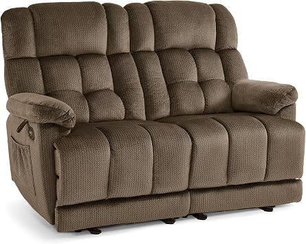 MCombo 58.7" Zero Gravity Power Loveseat Recliner with Heat and Vibration Massage, Reclining Loveseat Sofa with USB Ports for Living Room, Fabric 6237 Dark Brown