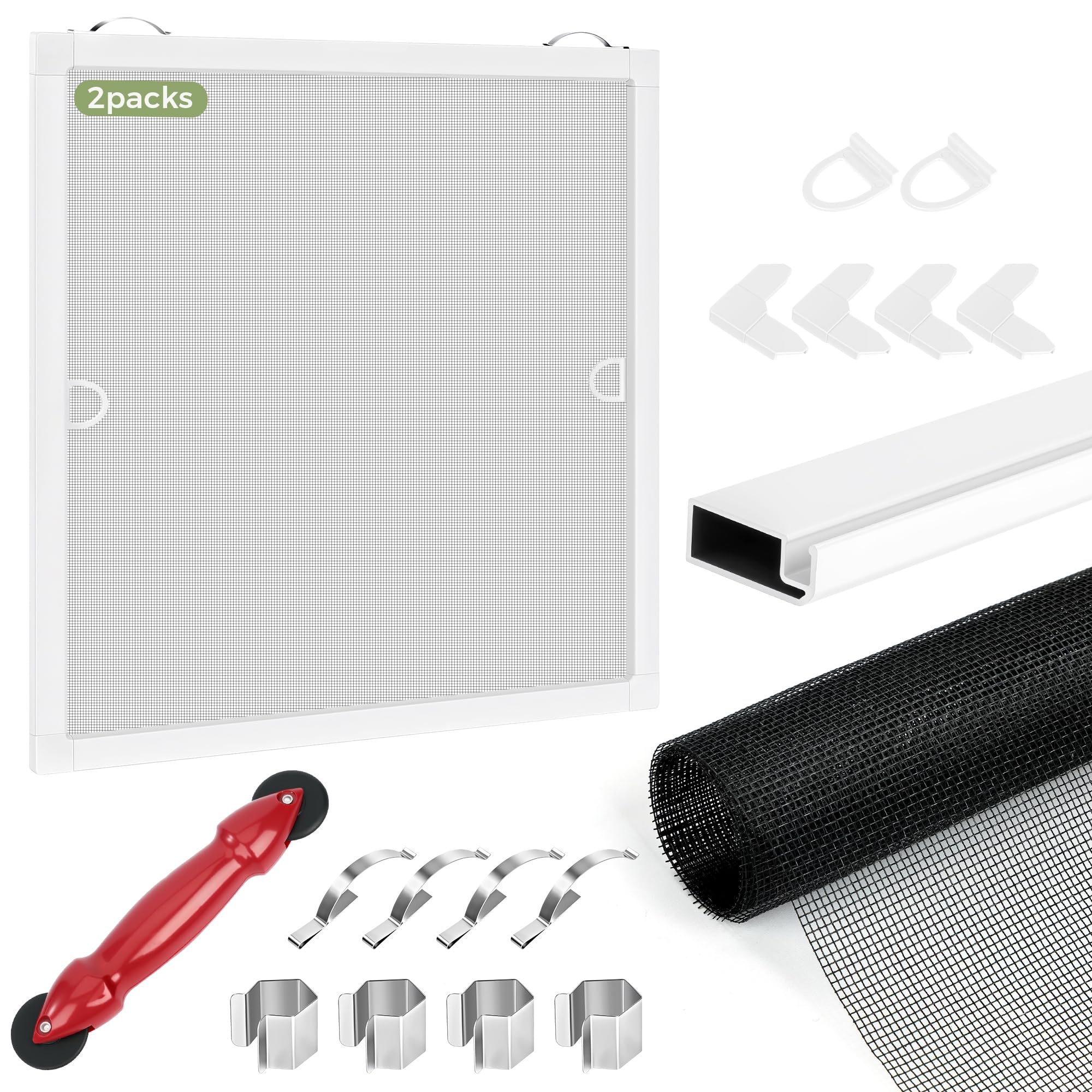 FLYZZZ 2-Pack Window Screen Frame Kit, Heavy-Duty DIY Window Screen Replacement Kit up to 36" x 36" with Upgraded Aluminum Frame (125g/m), Full Tool Set & Easy-Install Clips