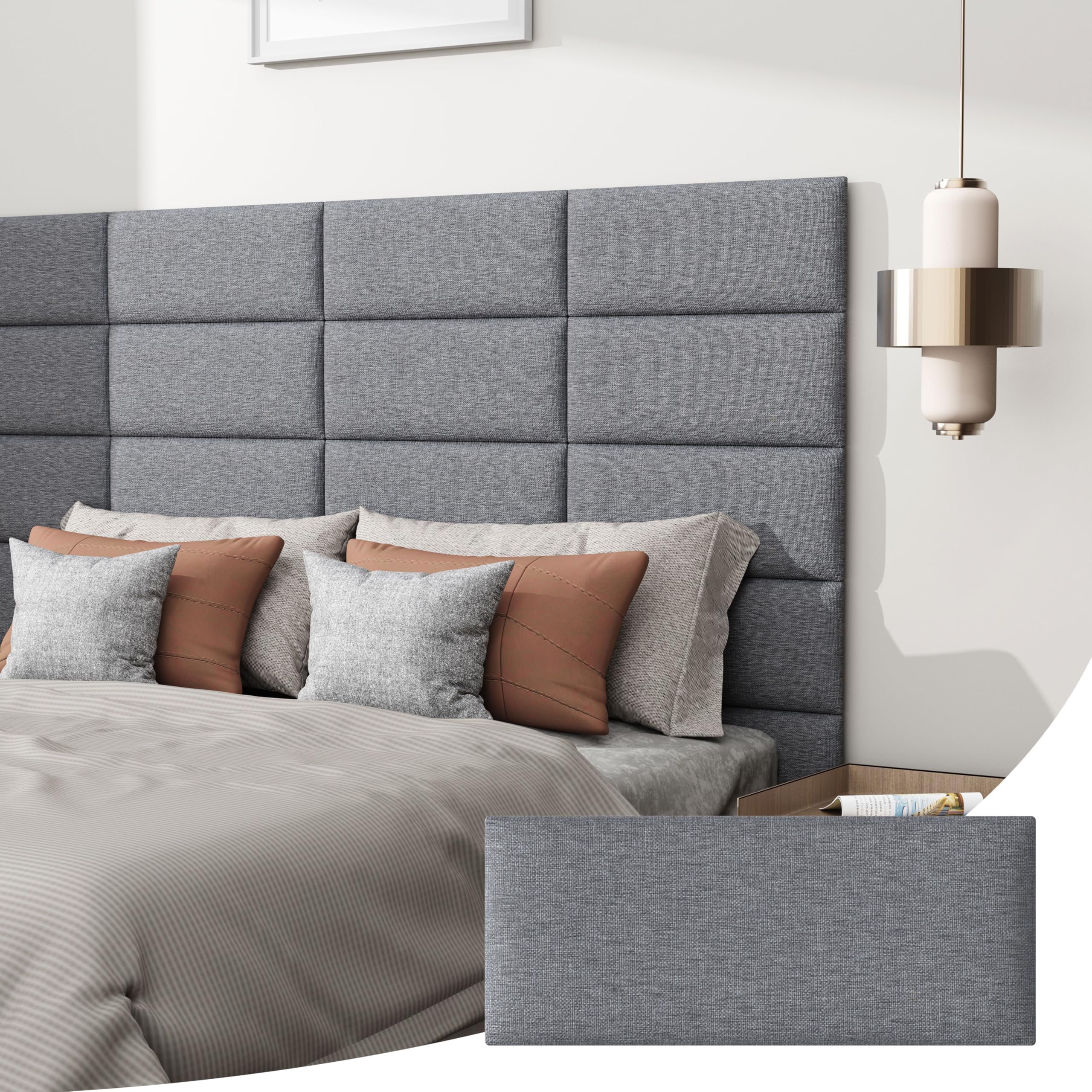IMXPWPeel and Stick Headboard for Queen Size, Upholstered Fabric Tufted Wall Mounted Headboard, Pack of 6 Panels (Each 24"x10", Dark Gery)