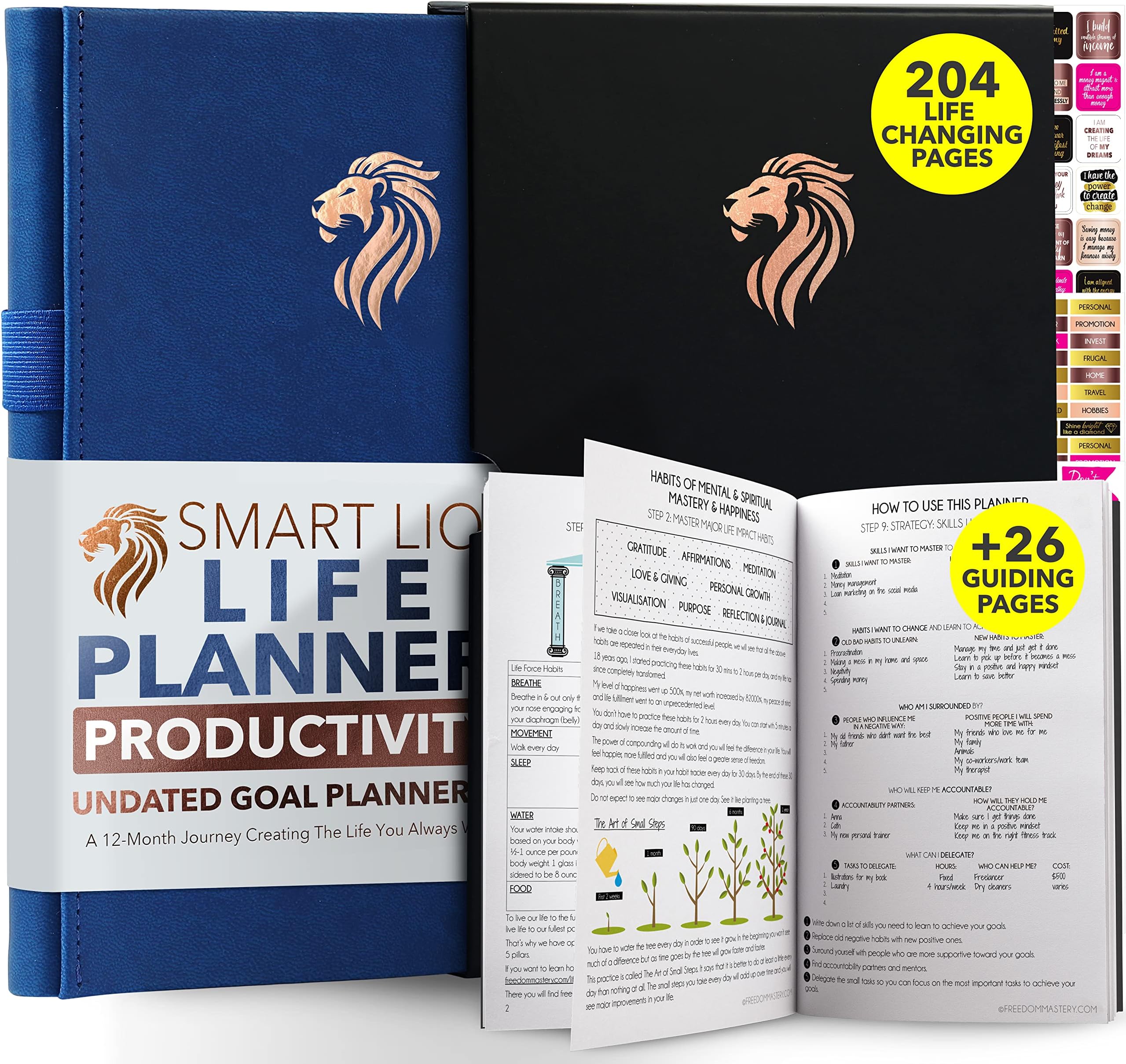 Freedom MasteryLife & Work Planner A5 Size -12 Month Goal Planner and Productivity Planner to Increase Happiness, Undated Planner, Weekly and Monthly Planner Journal (Horizontal Dark Turquoise Lion)