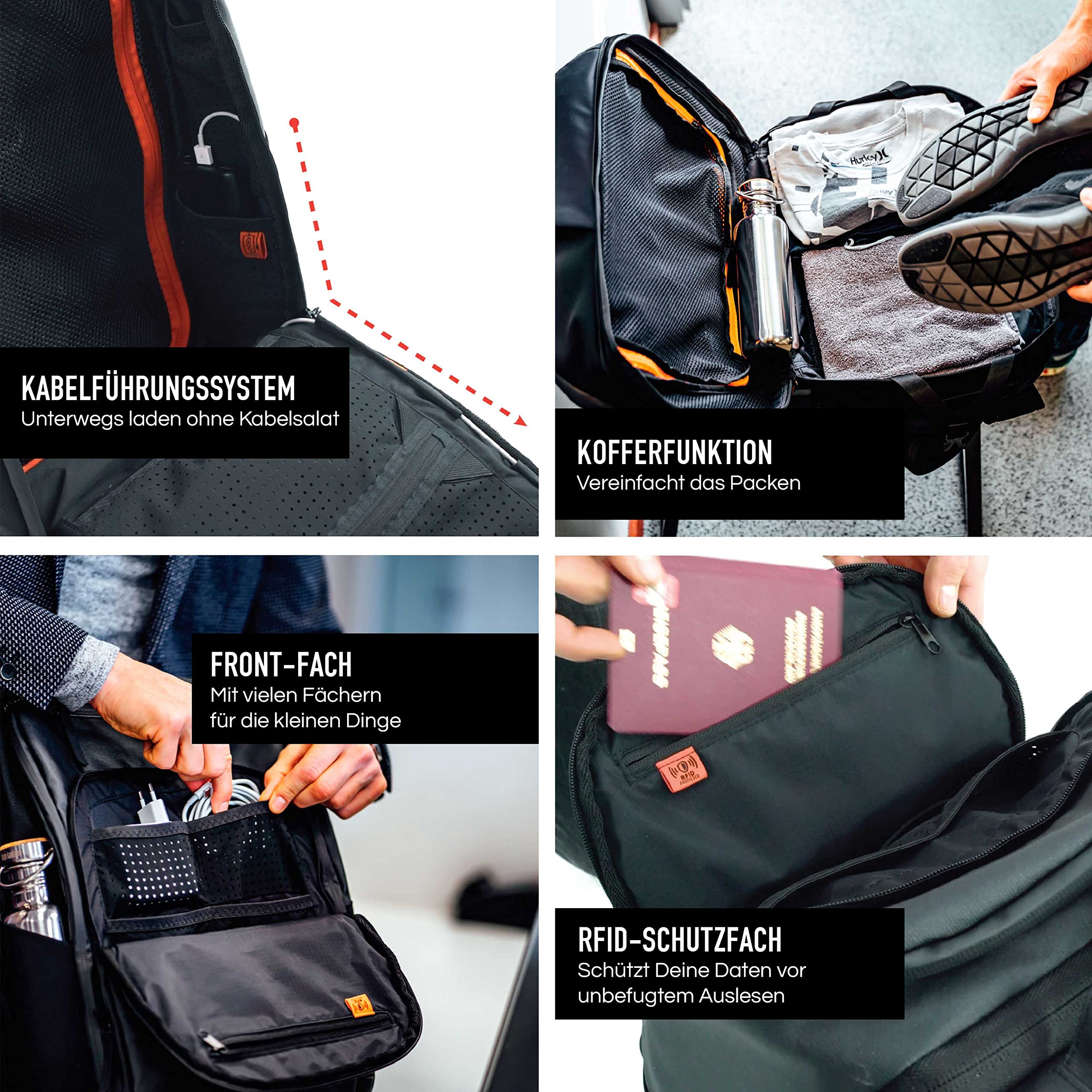 Jaimie Jacobs Smarter Daypack Laptop-Rucksack mit Tech-Sleeve | Business- & Reiserucksack mit Laptoptasche bis 16,1", 25 Fächern, Kofferöffnung, Geheimfach & 20-30L Volumen, wasserabweisend