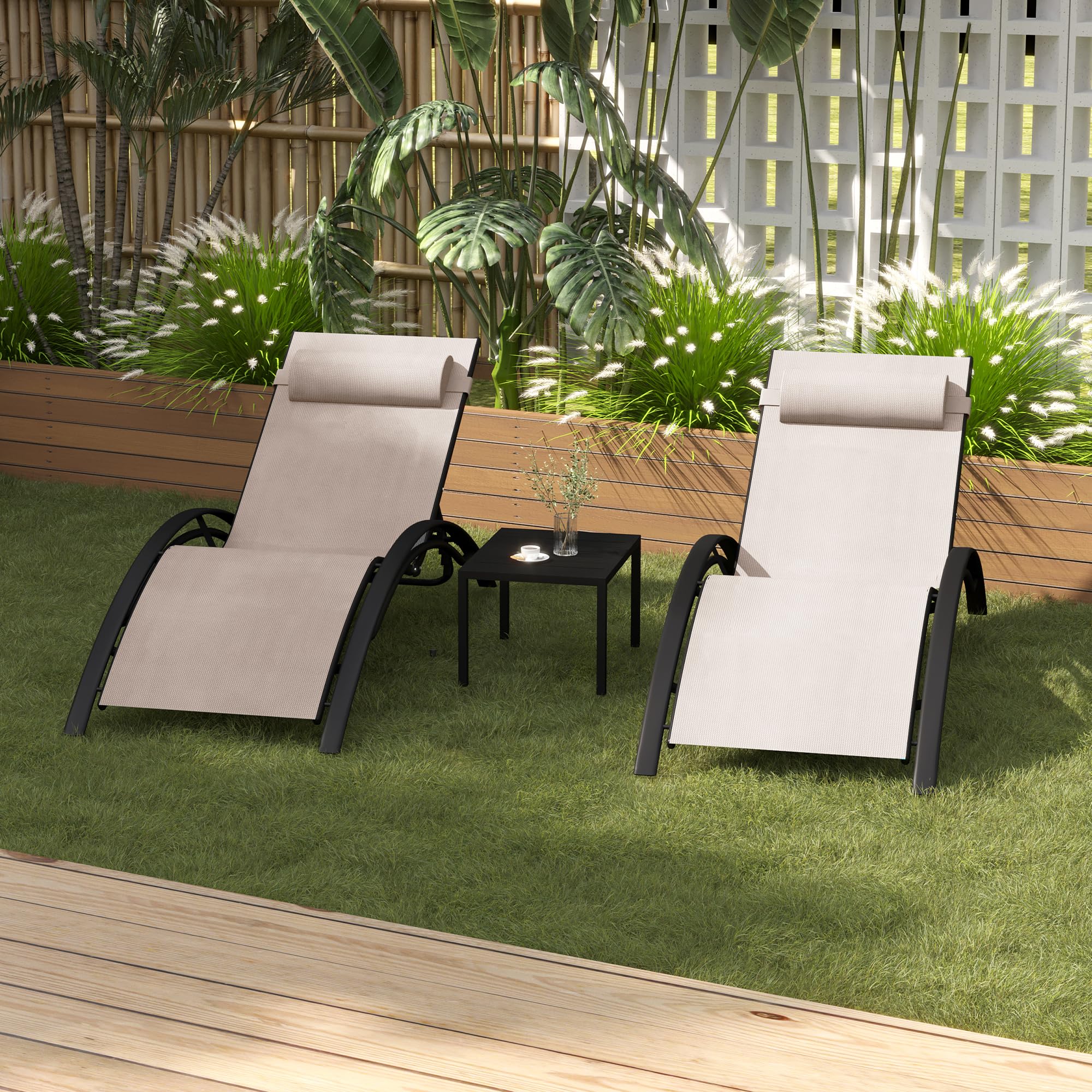 PURPLE LEAF Gartenliege mit Beistelltisch,2er-Set Sonnenliege Aluminium
