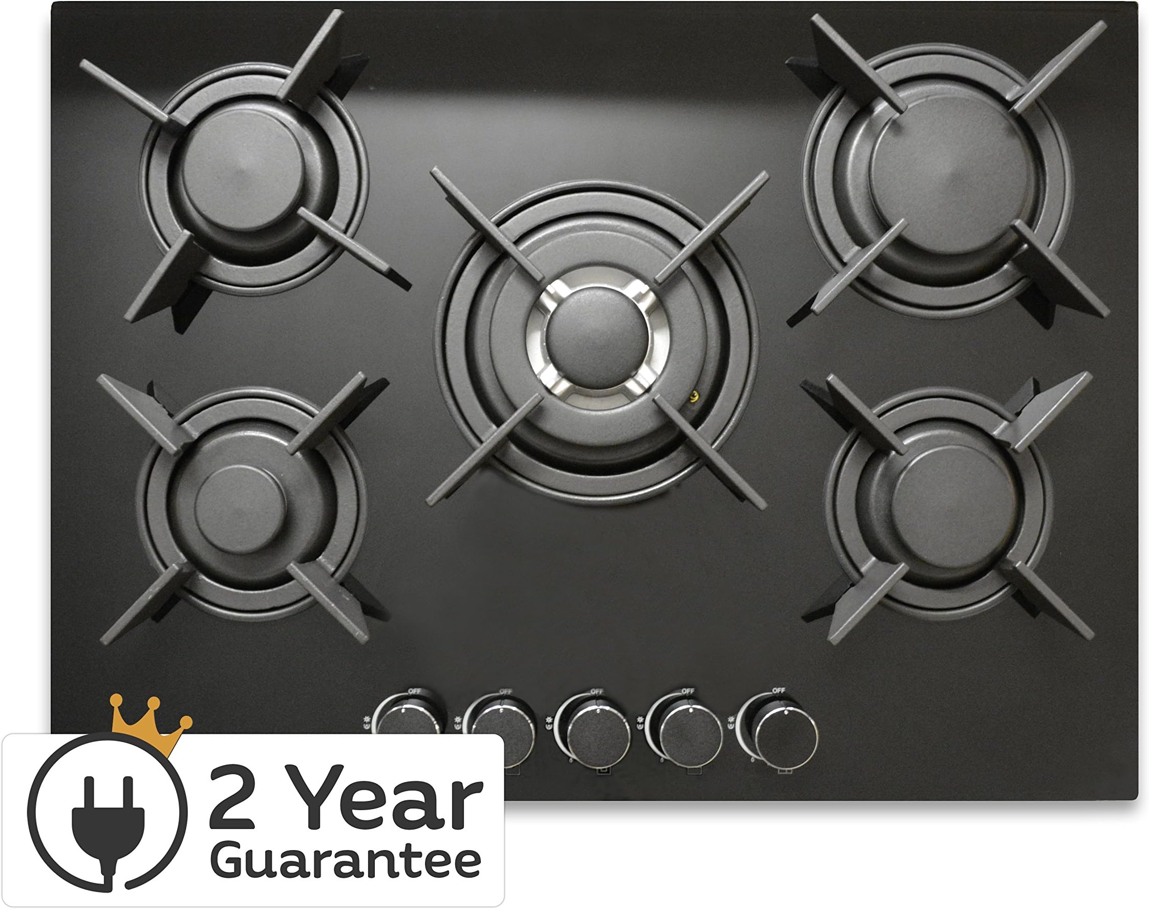 Ashcott Appliances AAO705BGH1 Built-in 70cm 5 Burner Black Glass Gas Hob