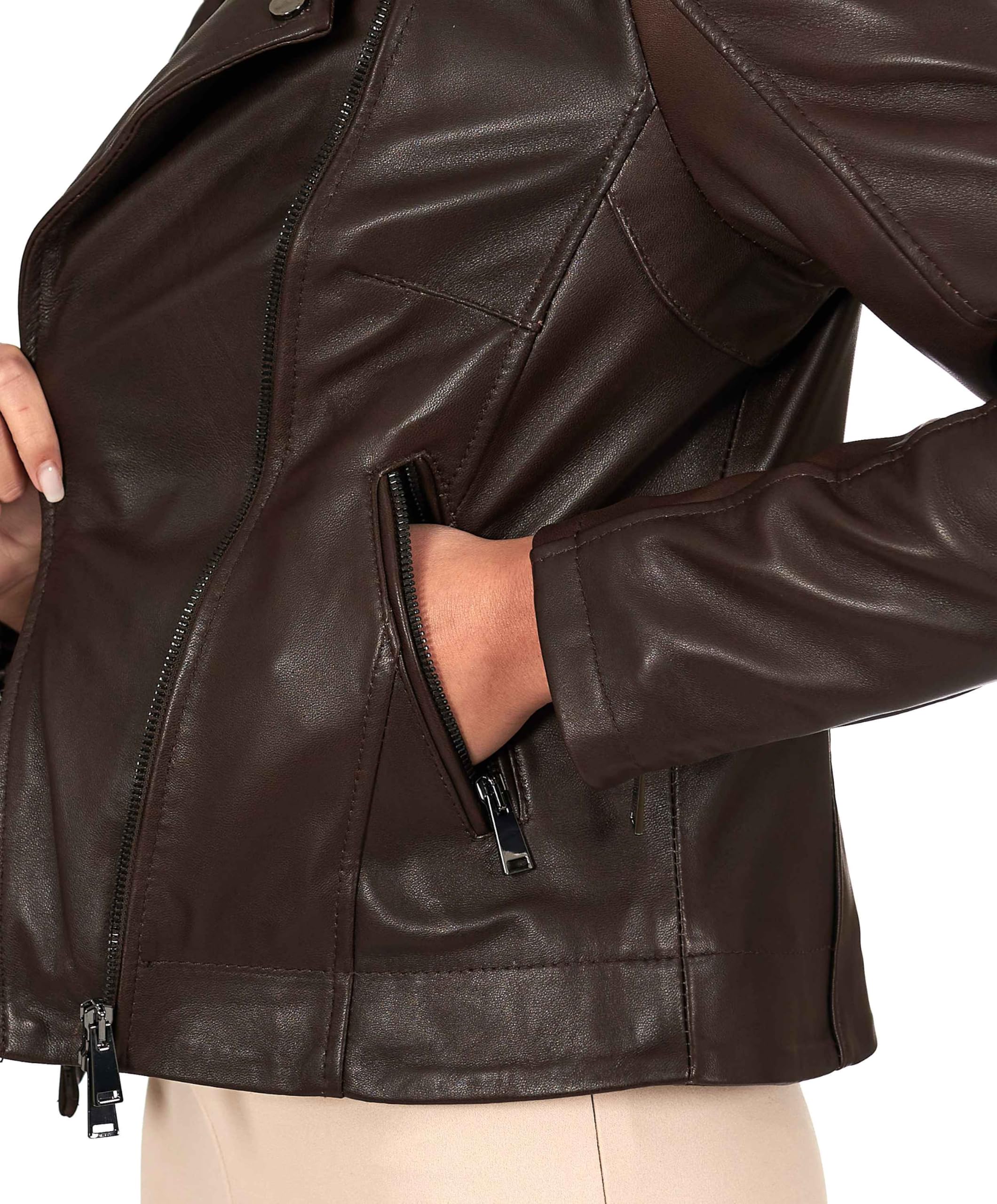 D'Arienzo Chiodo Vera Pelle Donna Testa di Moro Giacca Biker Giubbotto Moto Made in Italy Kbc