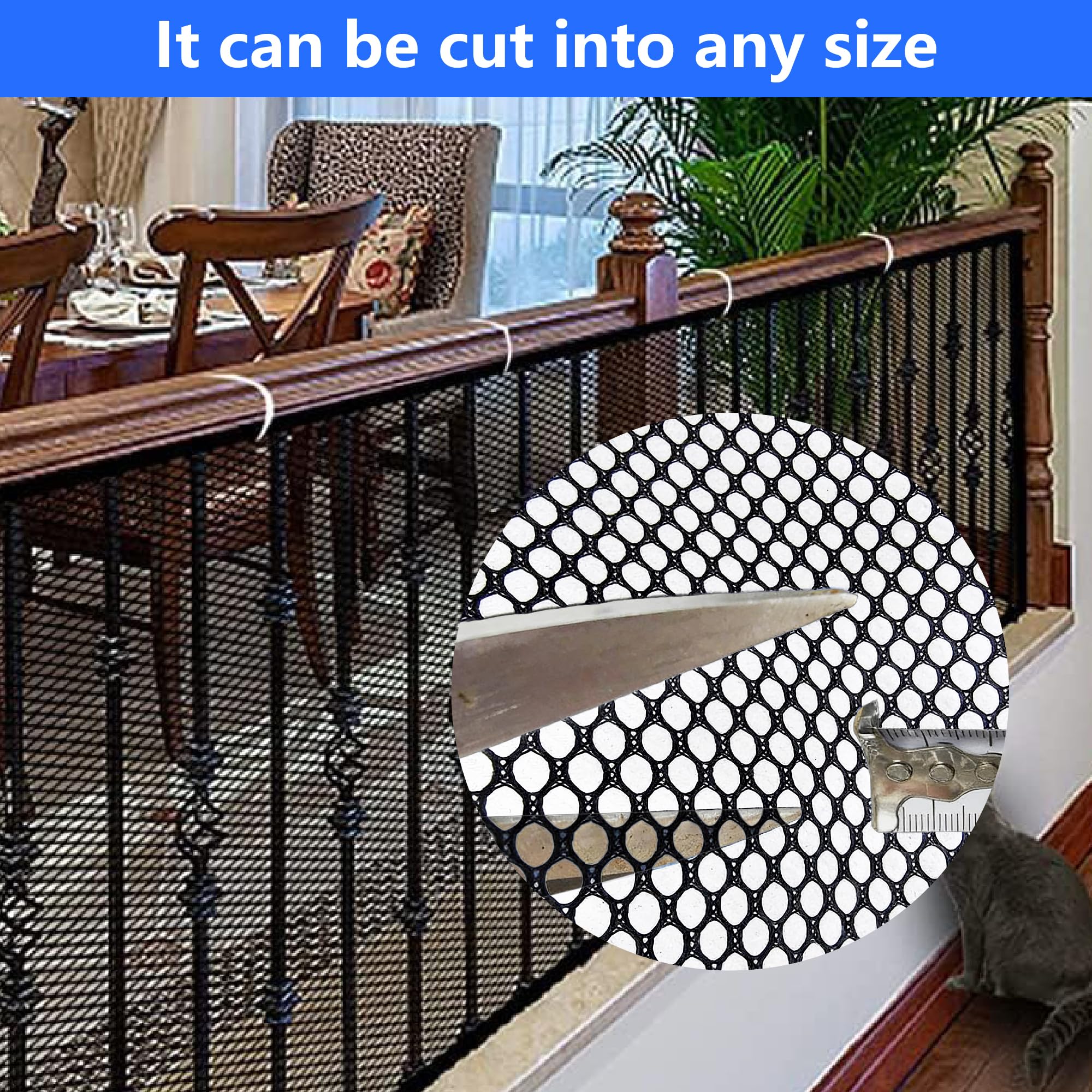 Rete Protezione 101 x 220 cm Viene Fornito con Clip e Cordino in Nylon Rete di Protezione di Sicurezza Leggero Ma Resistente per Scale, Terrazze Ri, Nero