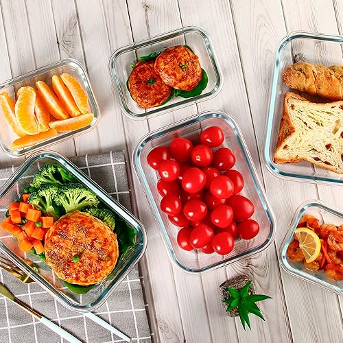 Miniatura 6 de UMEIED Paquete de 10 recipientes de vidrio para almacenamiento de alimentos con tapas a prueba de fugas, juego de recipientes de vidrio herméticos