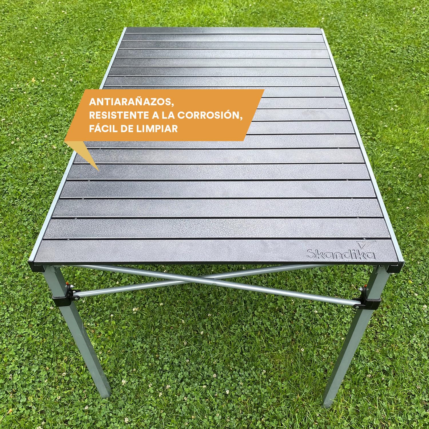 skandika Maikku - Mesa Plegable de Aluminio - 6 Personas - 107x70x70 cm - 80 kg de Capacidad de Carga - Muy Ligera - Bolsa de Transporte (Gris)