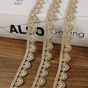 Gold Lace Trim Gold Embroidery Lace Ribbon Trim for Sewing, Metallic Lace for Crafts 0.5 Inch*4.8 Yards