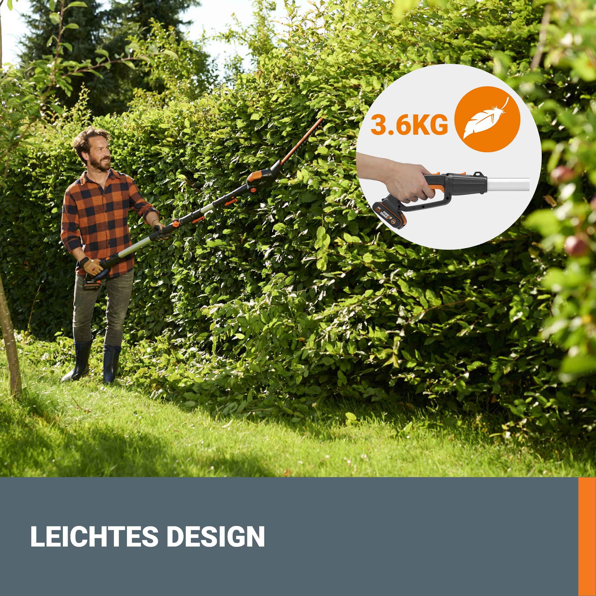 Worx 18 V (20 V MAX) Akku-Teleskop-Heckenschere PowerShare, 2,0 Ah Akku, inklusive Schnellladegerät (Telescopic Hedge Trimmer)
