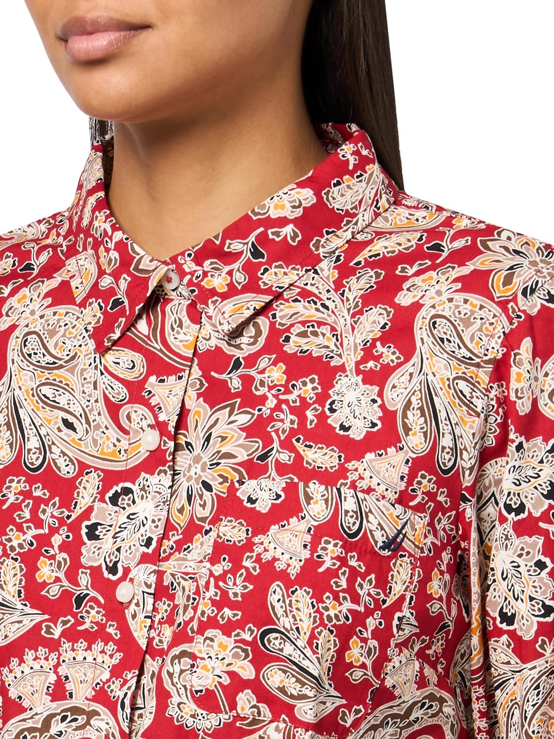 Nautica Womens Button Front Long Sleeve Roll Tab Shirt - Image 3