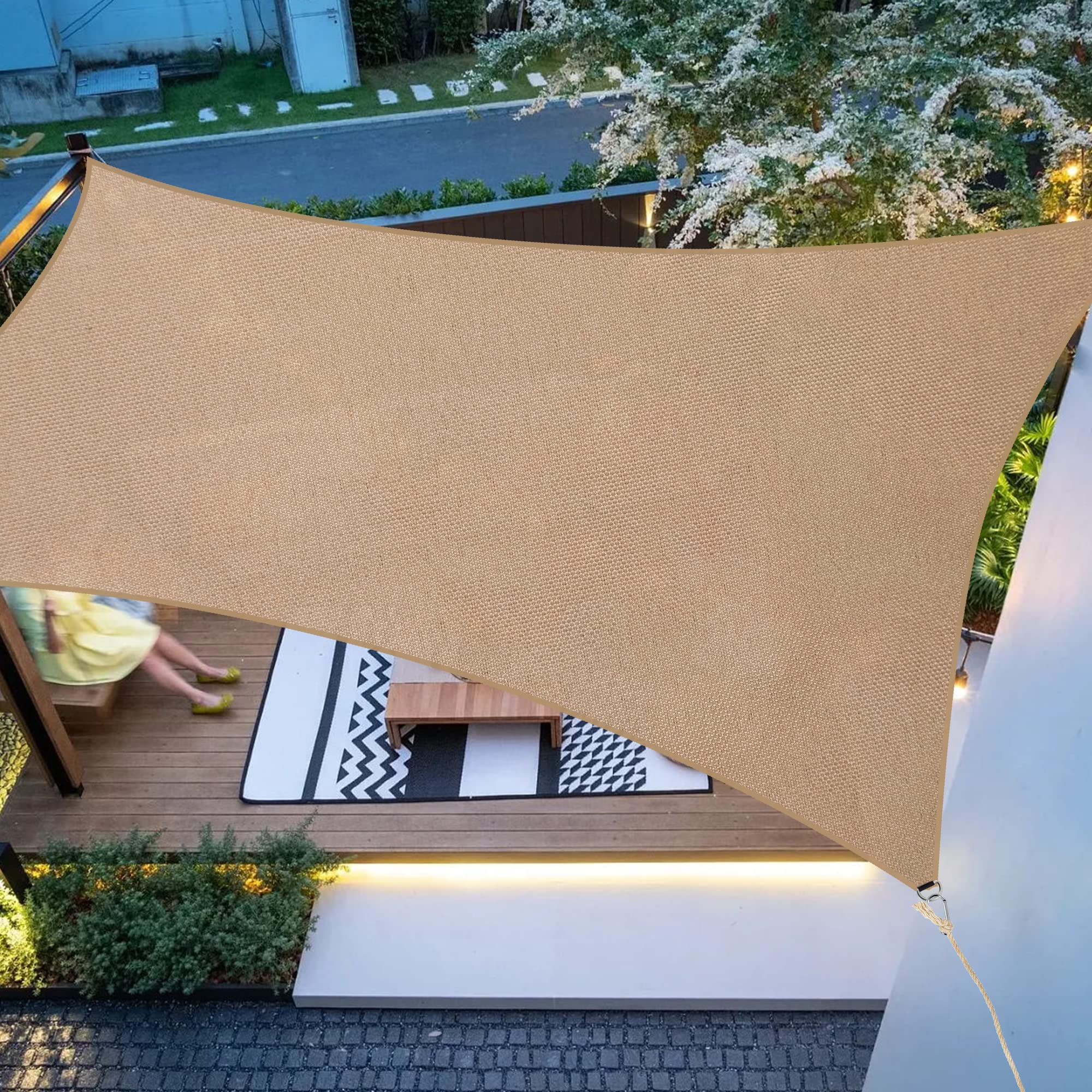 Duhome Voile d'ombrage Rectangulaire 3x4m, Toile Ombrage Imperméable Filet Dombrage UV Protection pour Patio Jardin Terrasse Extérieur Balcon, Sable