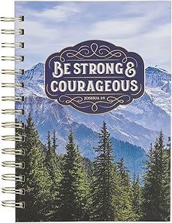 Christian Art Gifts Inspirational Journal, Be Strong & Courageous Wide Ruled Notebook, Psalm 23 Bible Verse, Blue Mountain, 192 Lined Pages w/scripture, (8.4” x 6.4” x 1”)